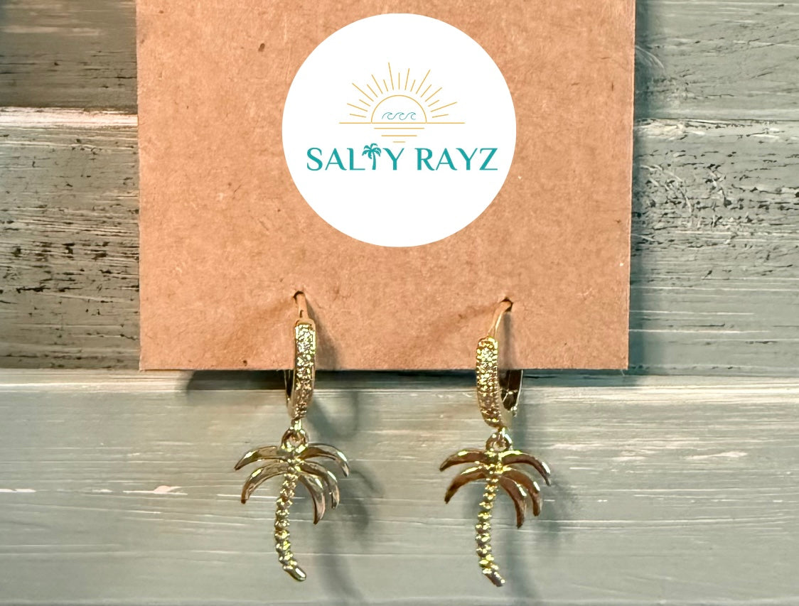 Palm Tree Coast Bling Huggie Earrings