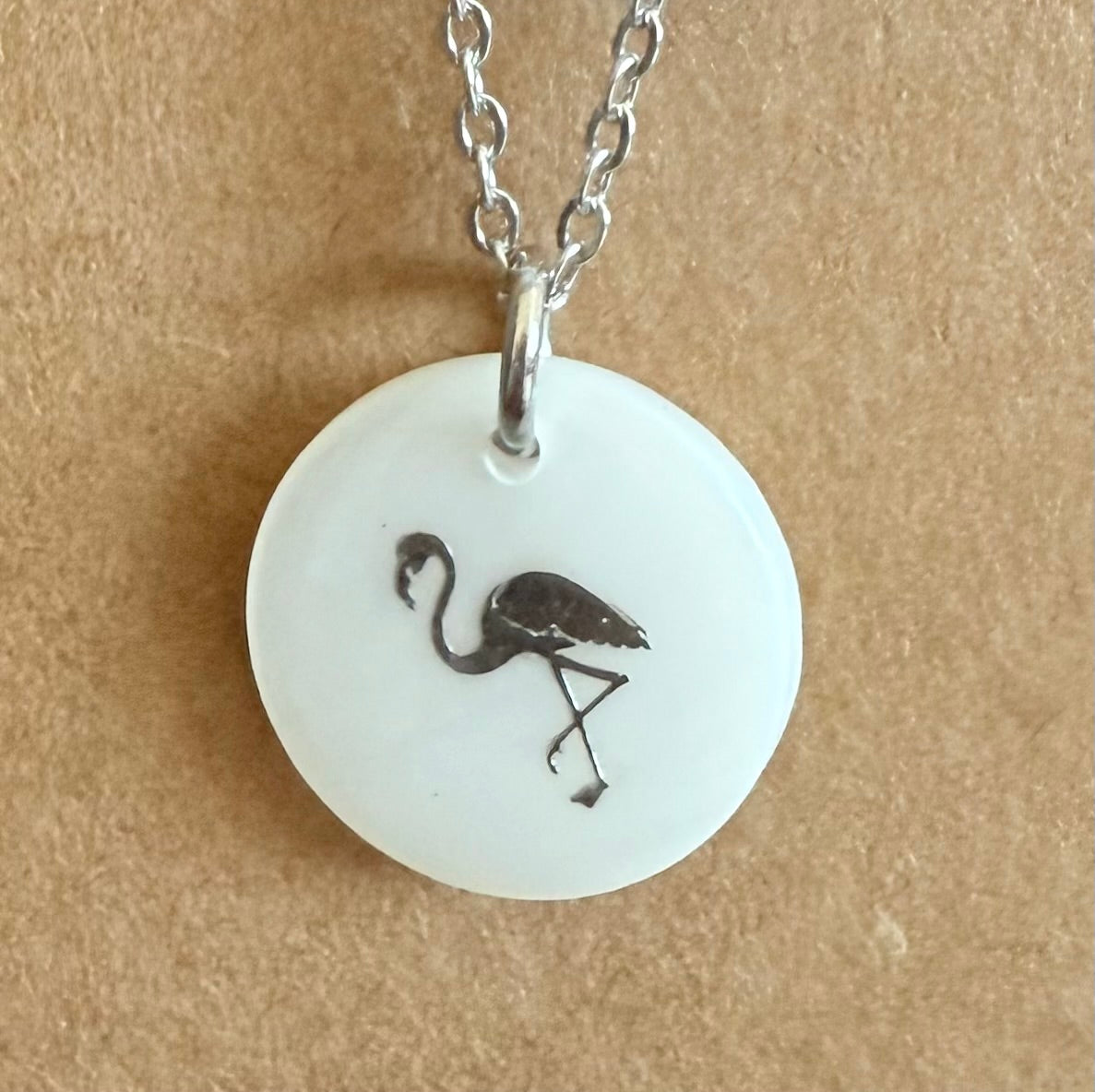 Fresh Water Shell Necklace Silver: Flamingo