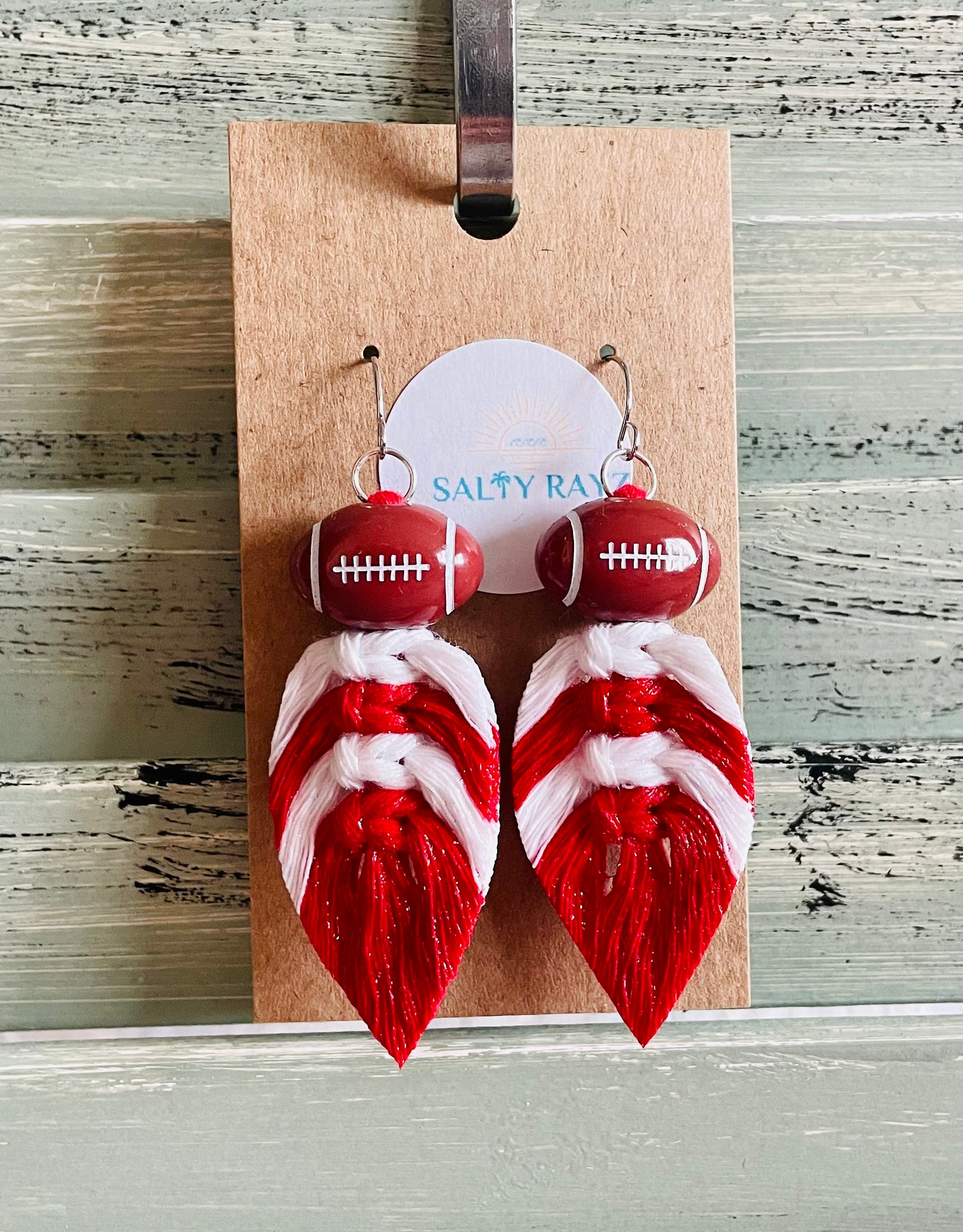 Macrame Earrings -Team Spirit Sprayed Feathers