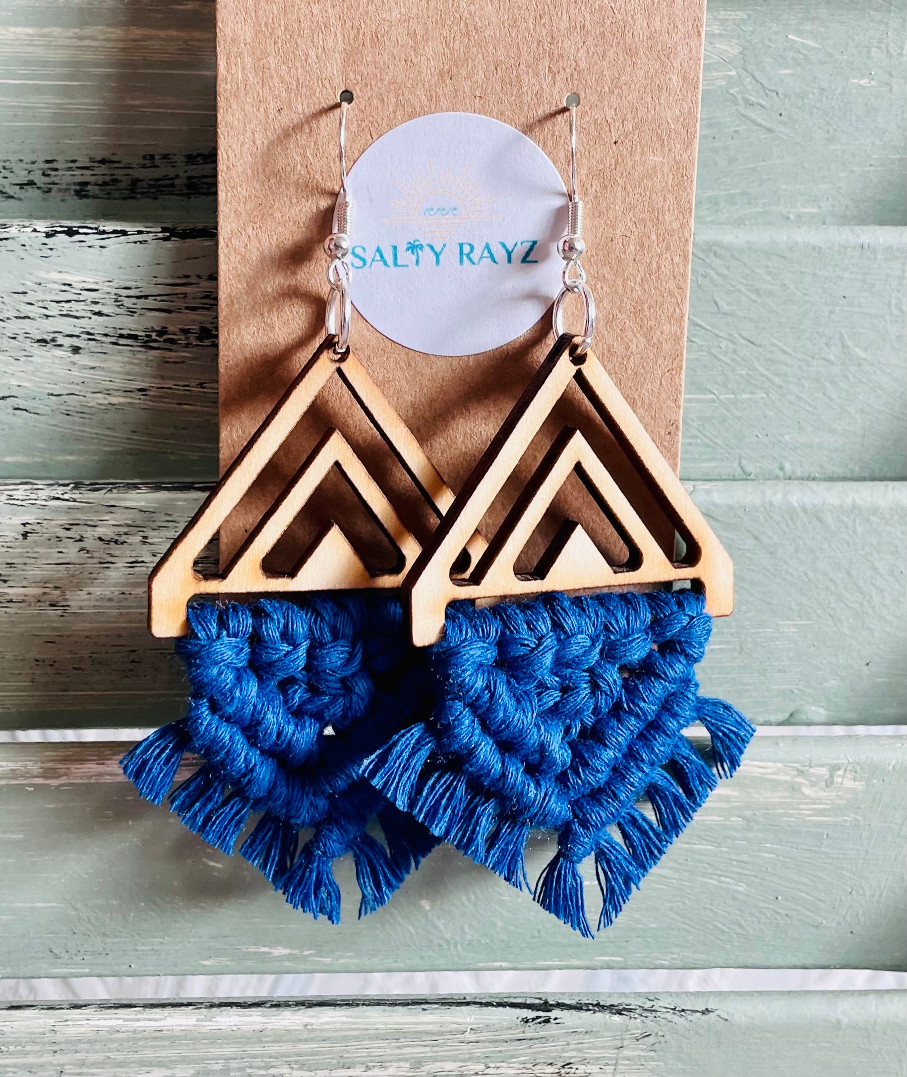 Macrame Earrings -Wood Chevrons Double