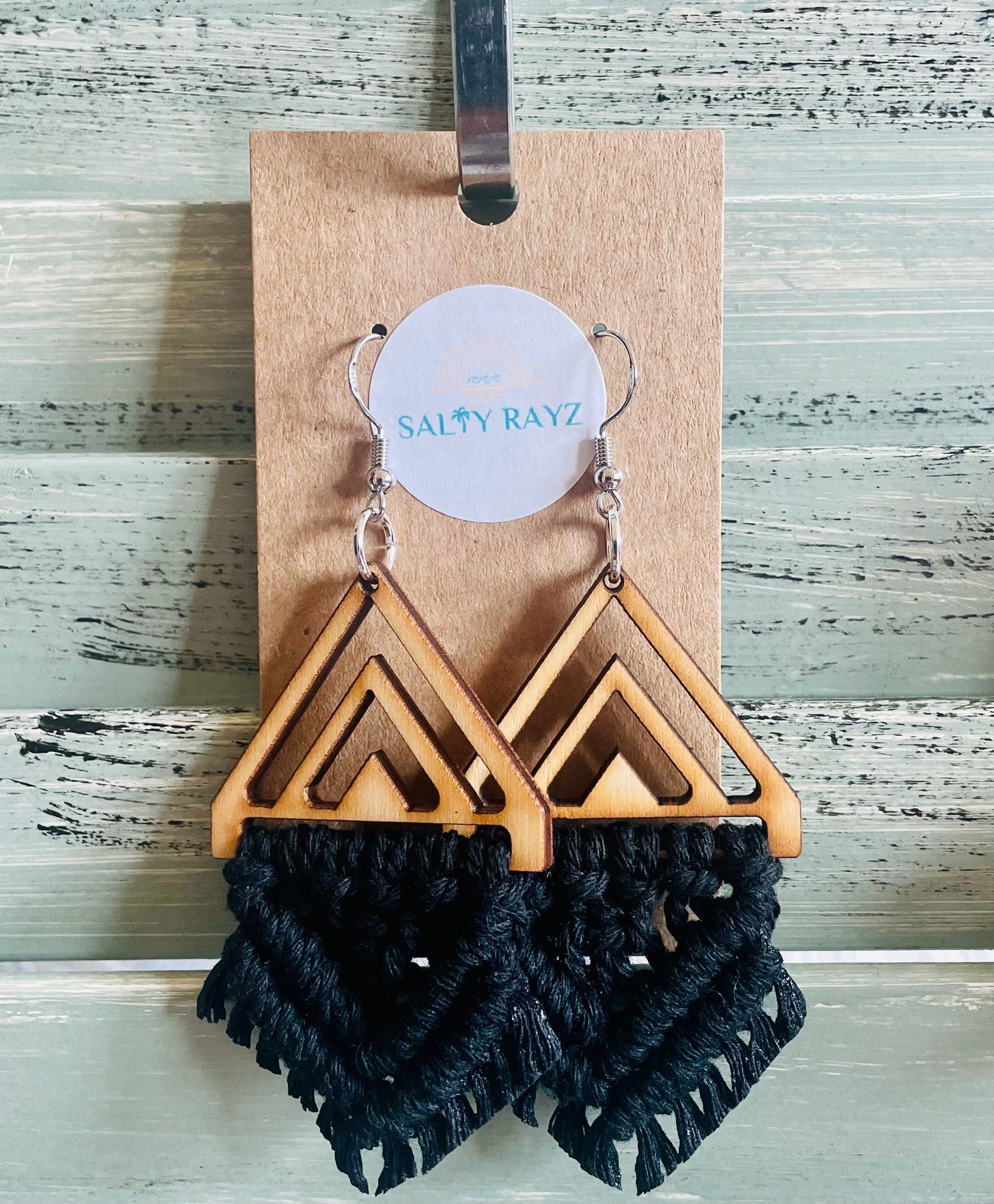 Macrame Earrings -Wood Chevrons Double