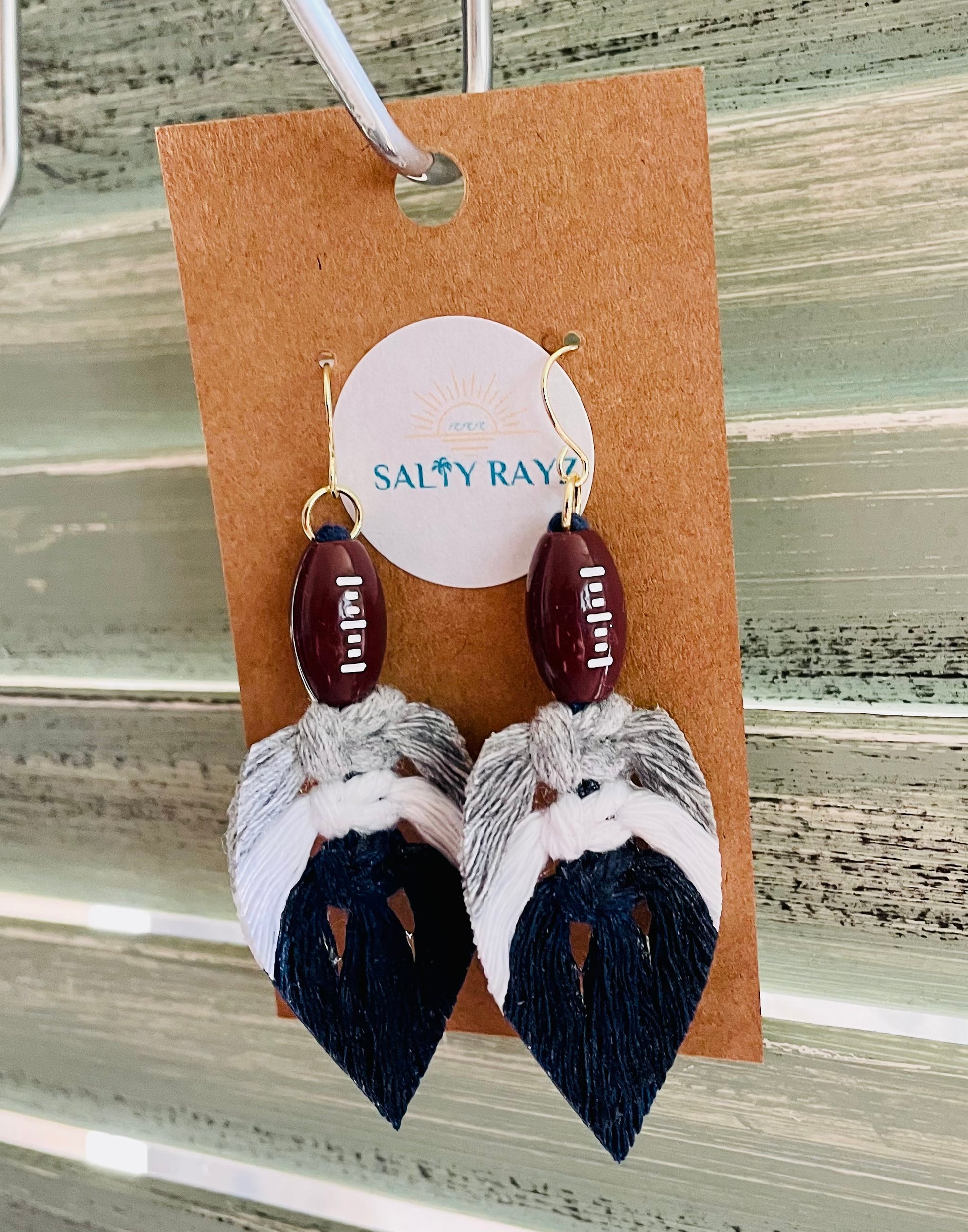 Macrame Earrings -Team Spirit Sprayed Feathers