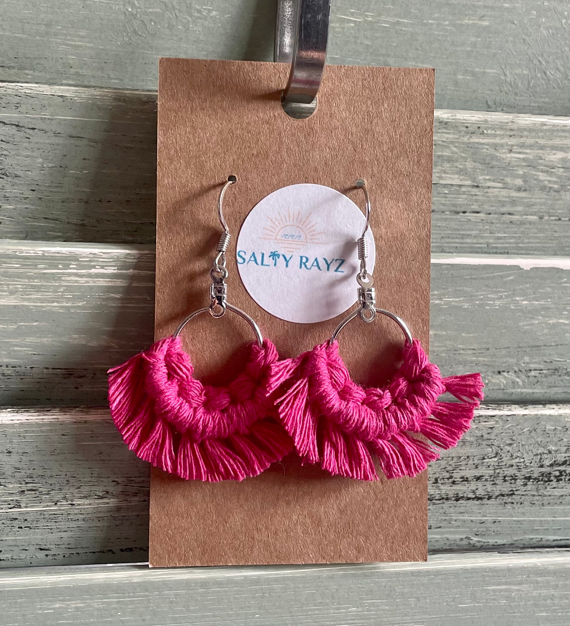 Macrame Earrings -Fringe Hoops Sz: Small