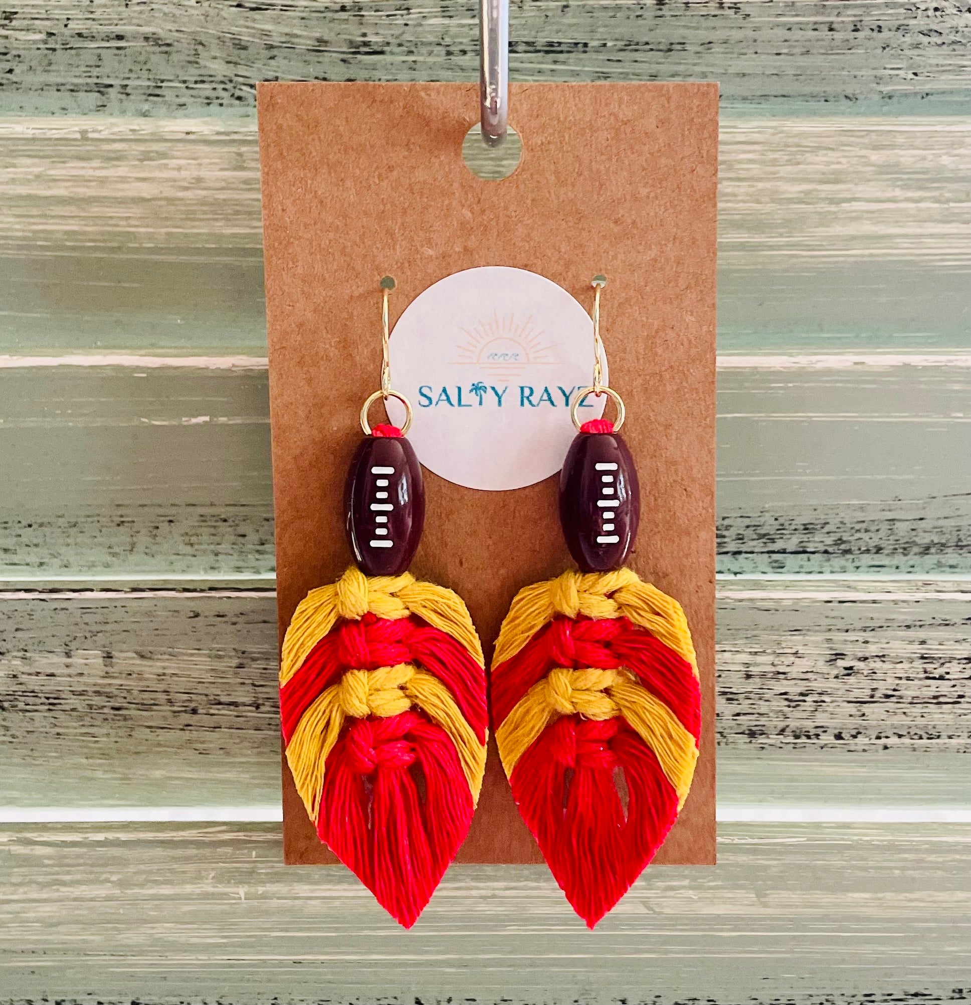 Macrame Earrings -Team Spirit Sprayed Feathers