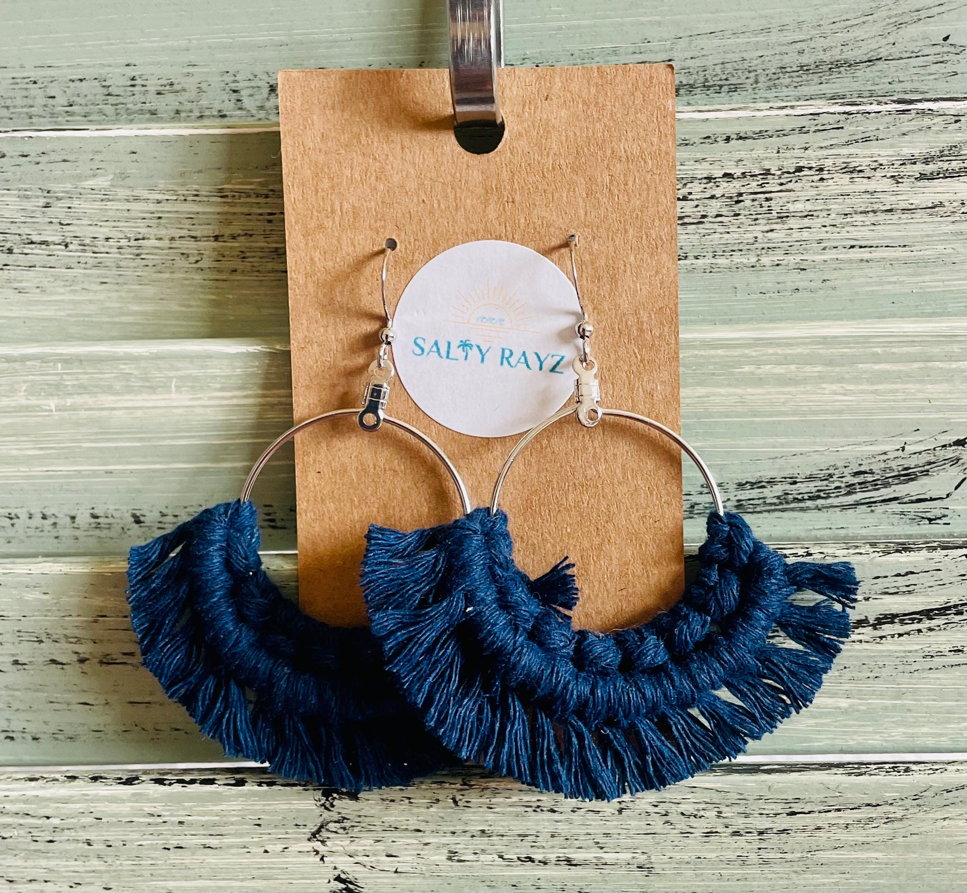 Macrame Earrings -Fringe Hoops Sz: Large