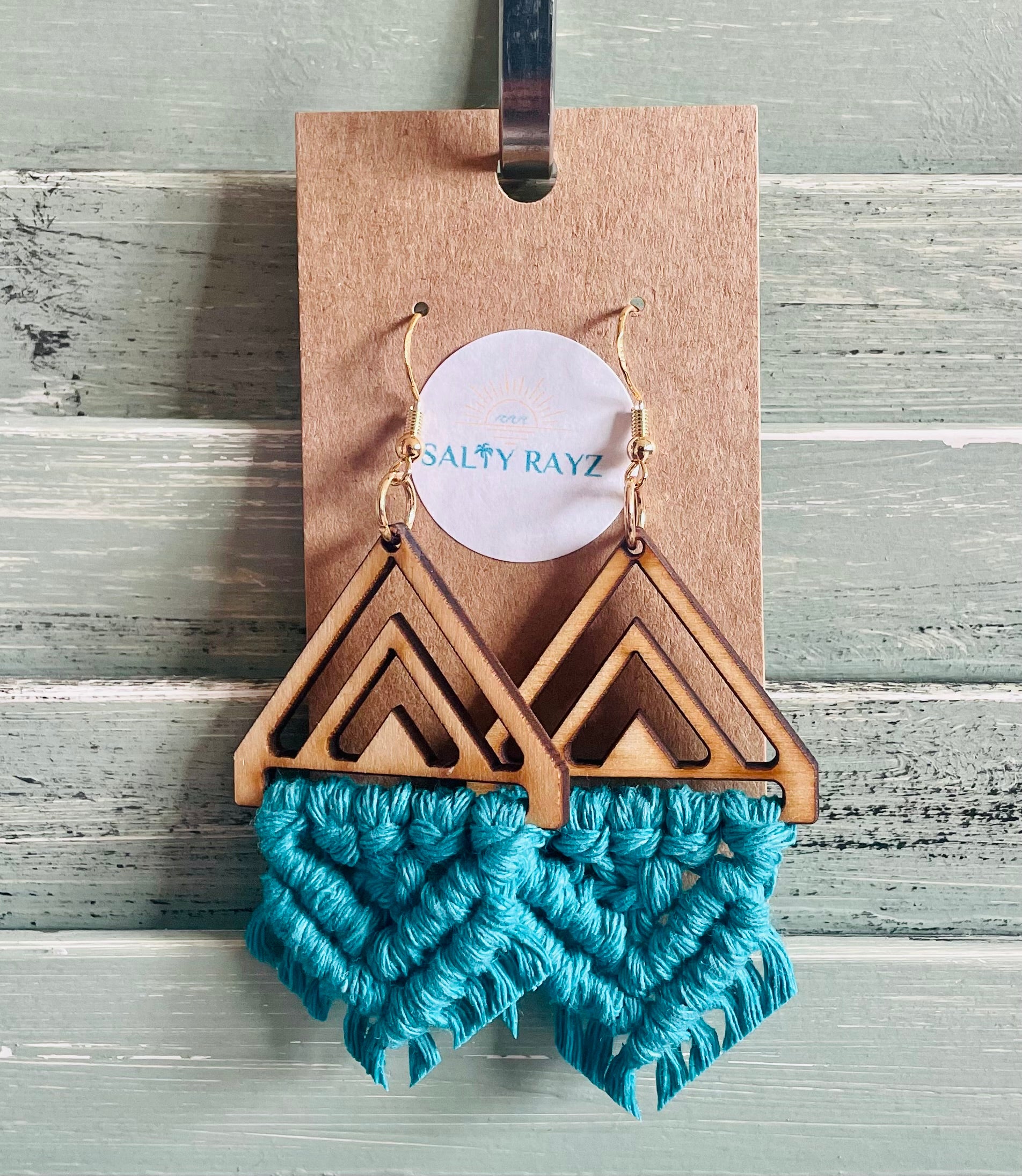 Macrame Earrings -Wood Chevrons Double