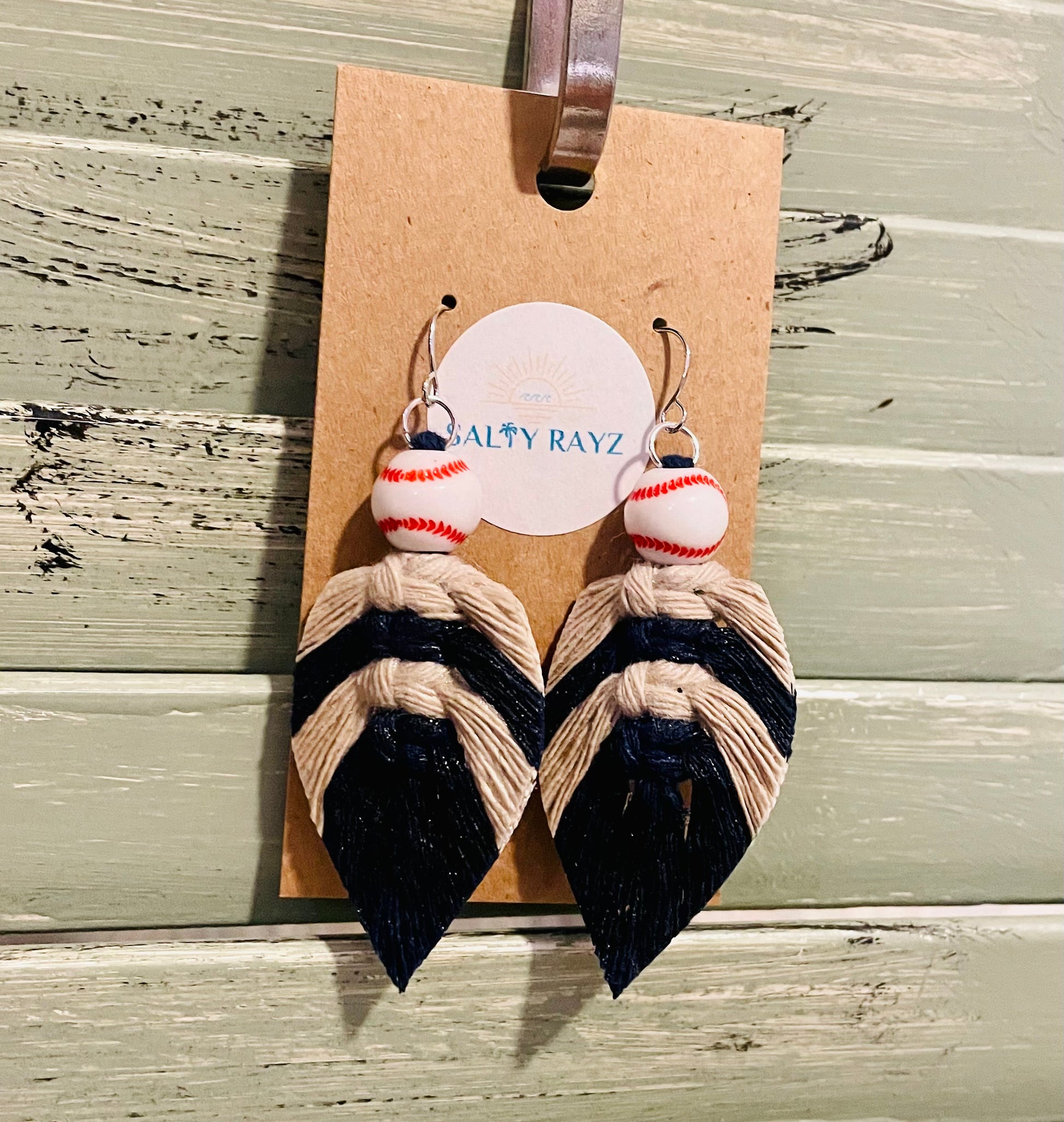 Macrame Earrings -Team Spirit Sprayed Feathers