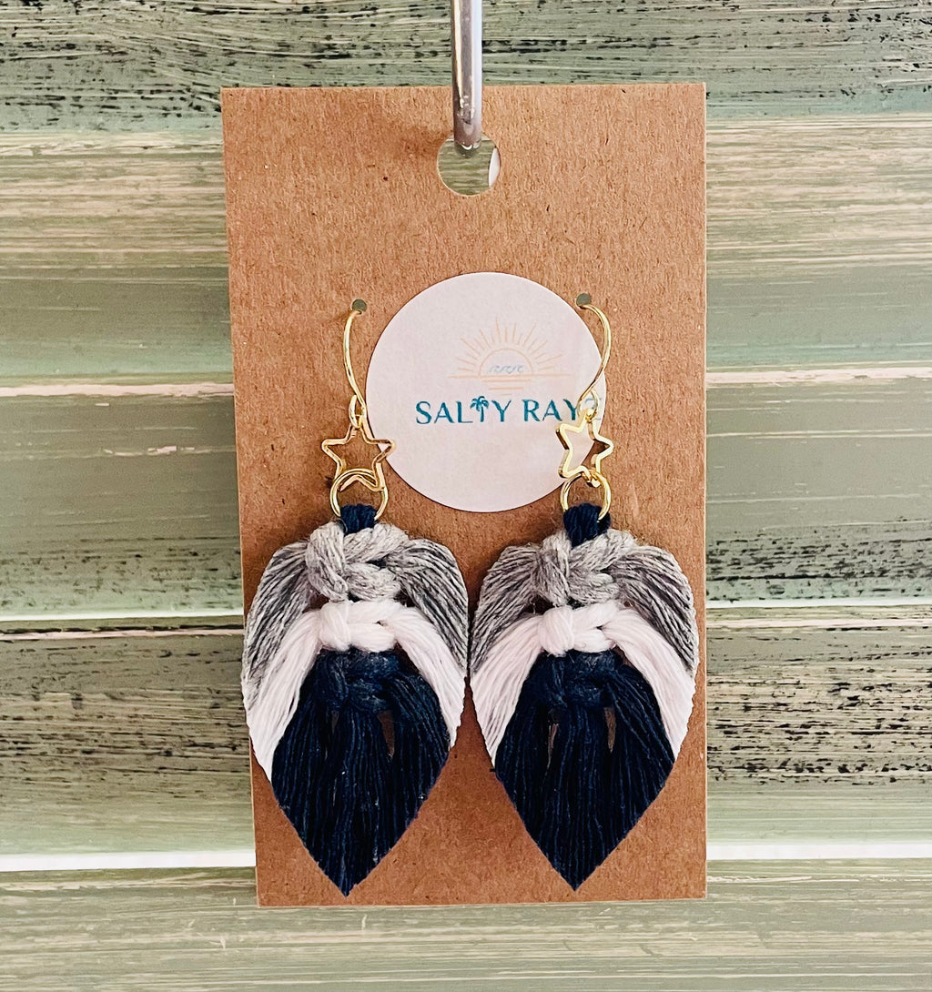 Macrame Earrings -Team Spirit Sprayed Feathers