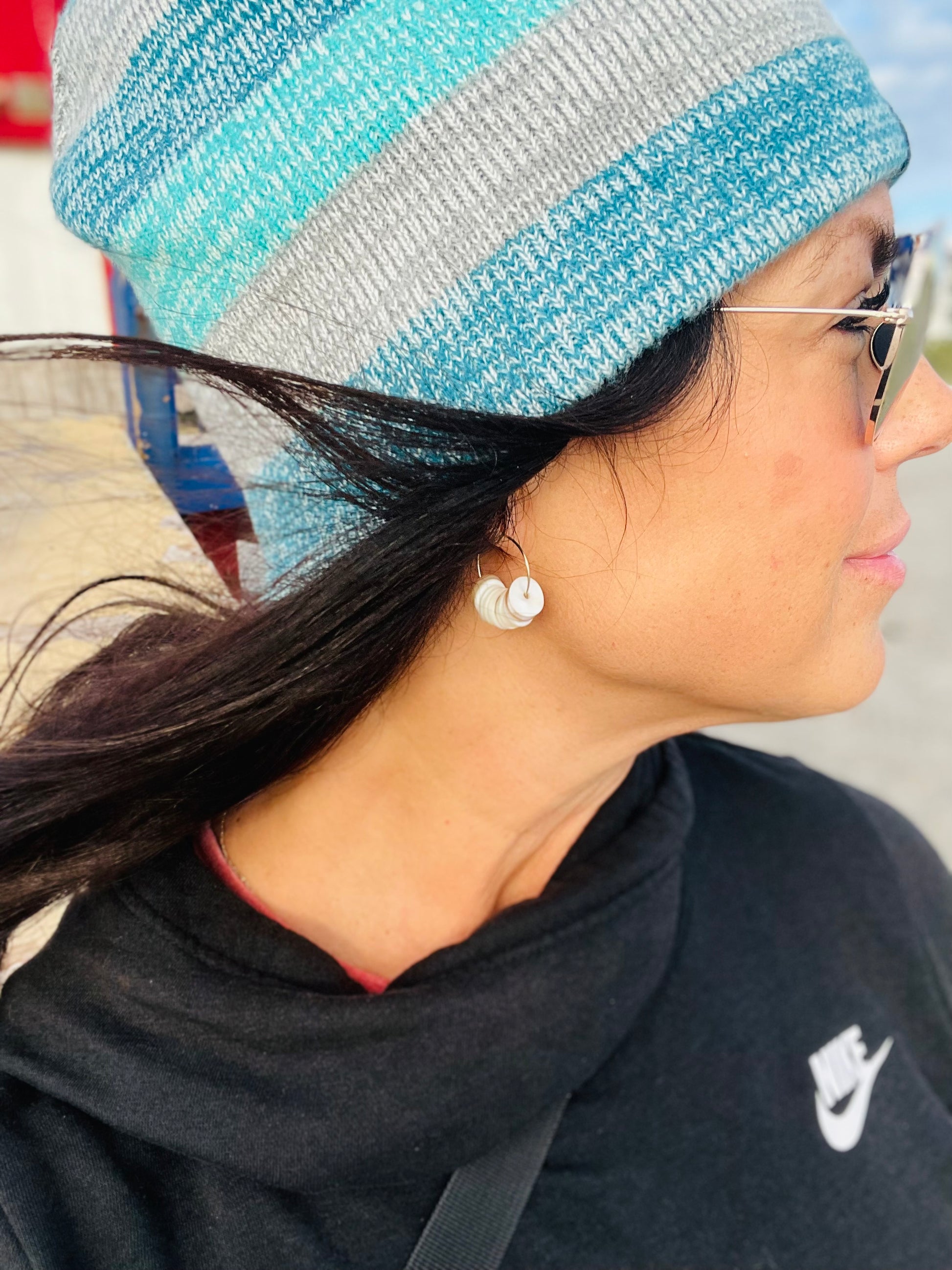 White Ocean Hoop Earrrings