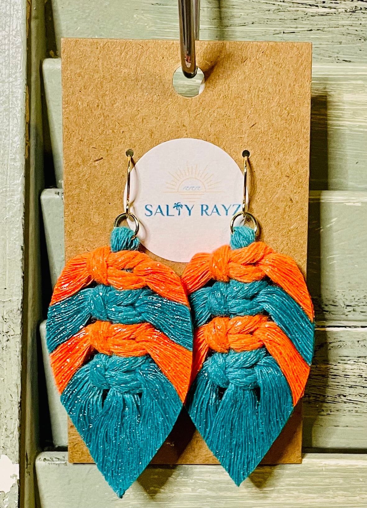 Macrame Earrings -Team Spirit Sprayed Feathers