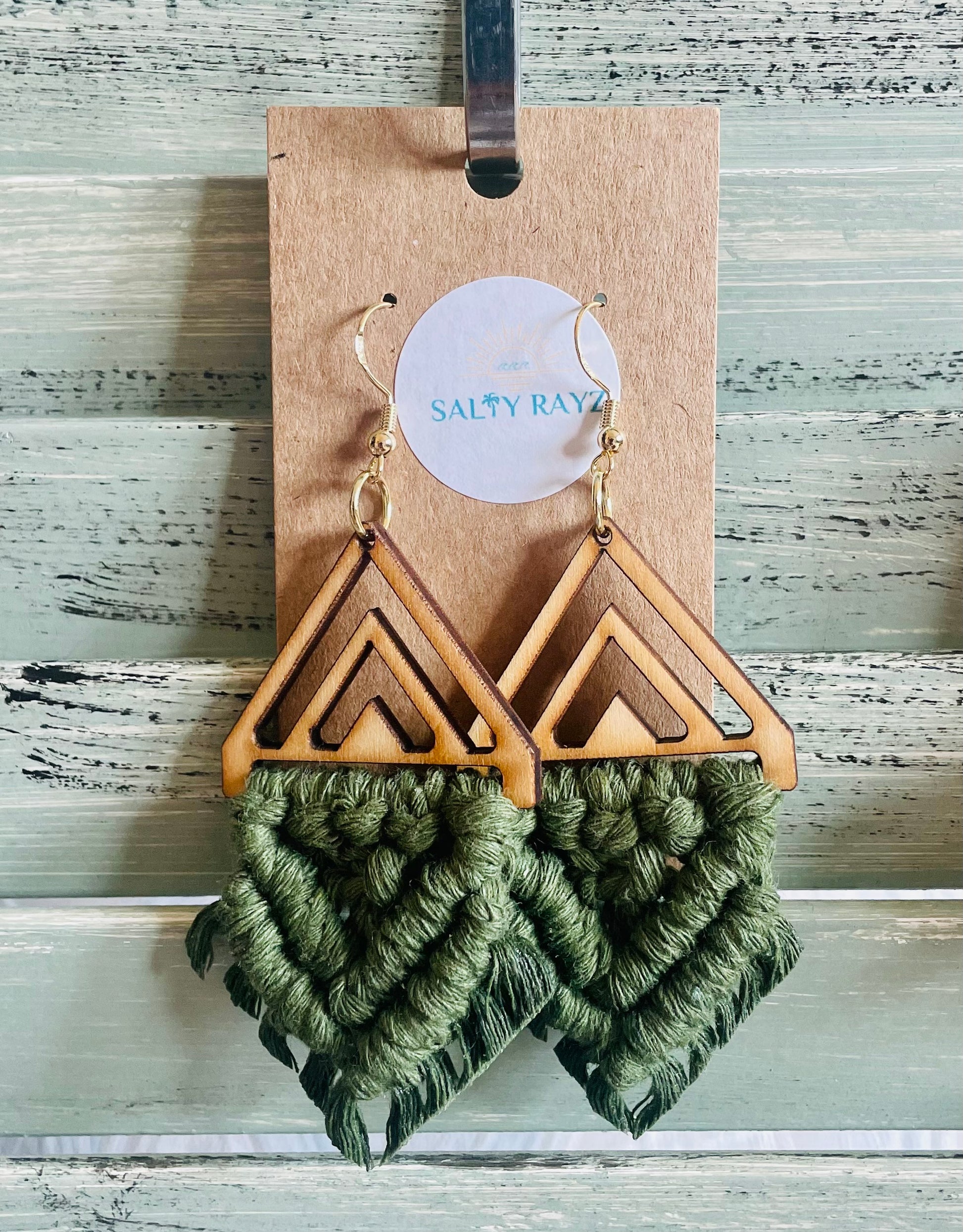 Macrame Earrings -Wood Chevrons Double