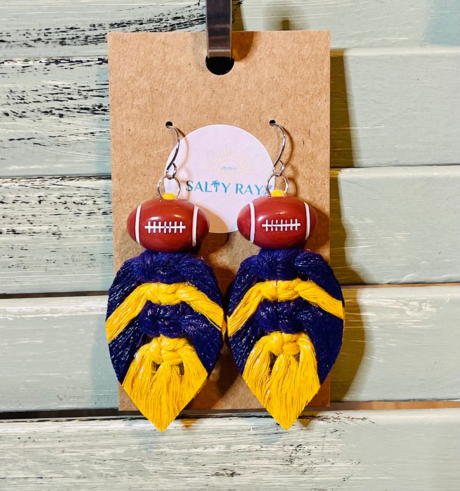 Macrame Earrings -Team Spirit Sprayed Feathers
