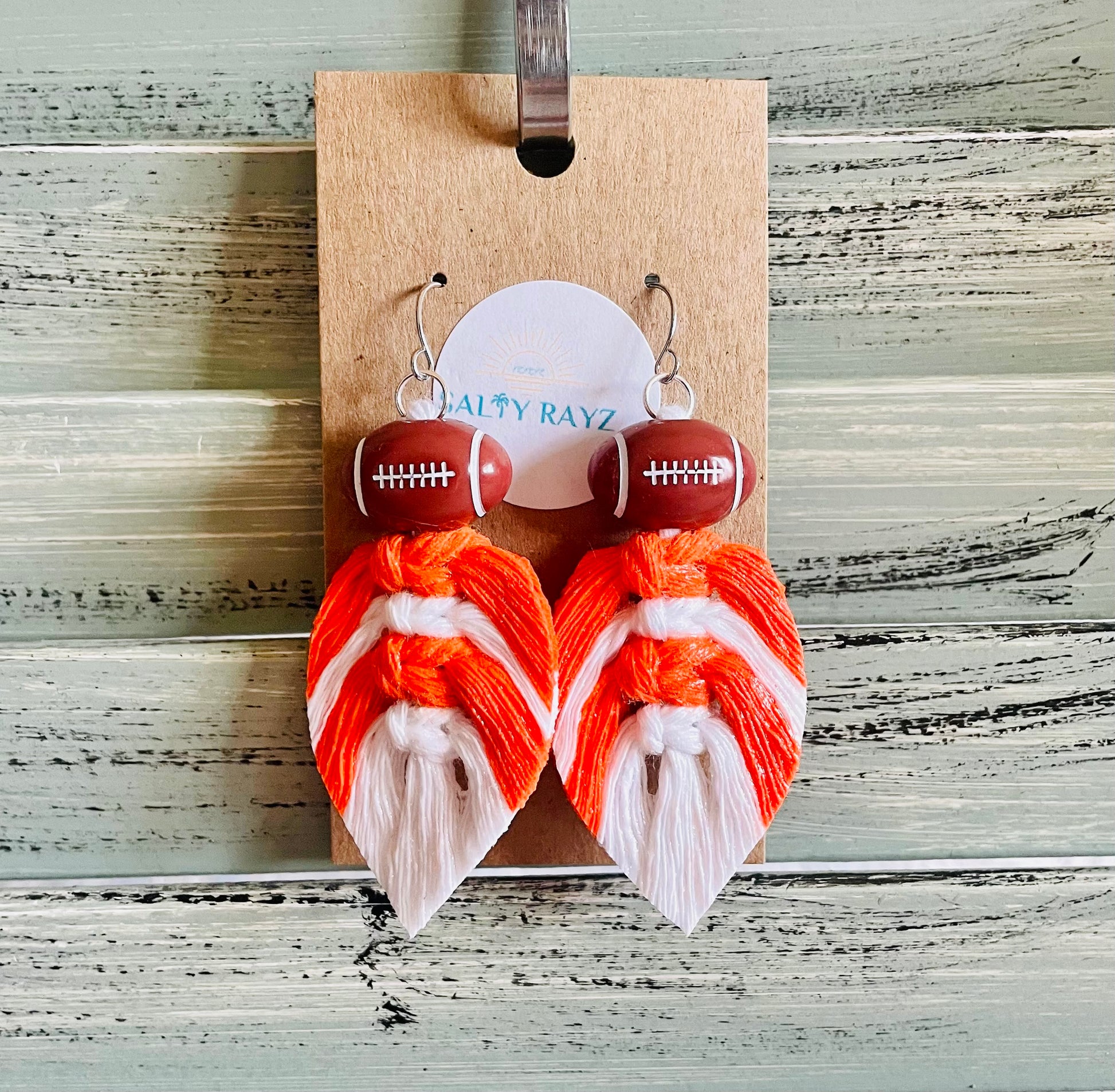 Macrame Earrings -Team Spirit Sprayed Feathers