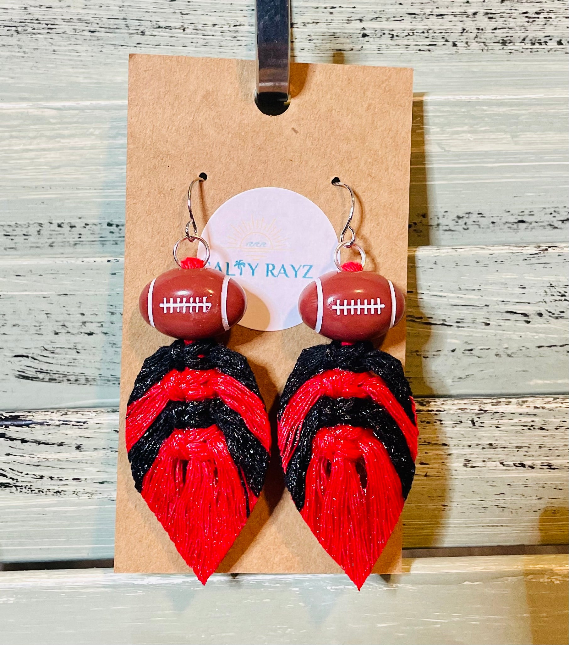 Macrame Earrings -Team Spirit Sprayed Feathers
