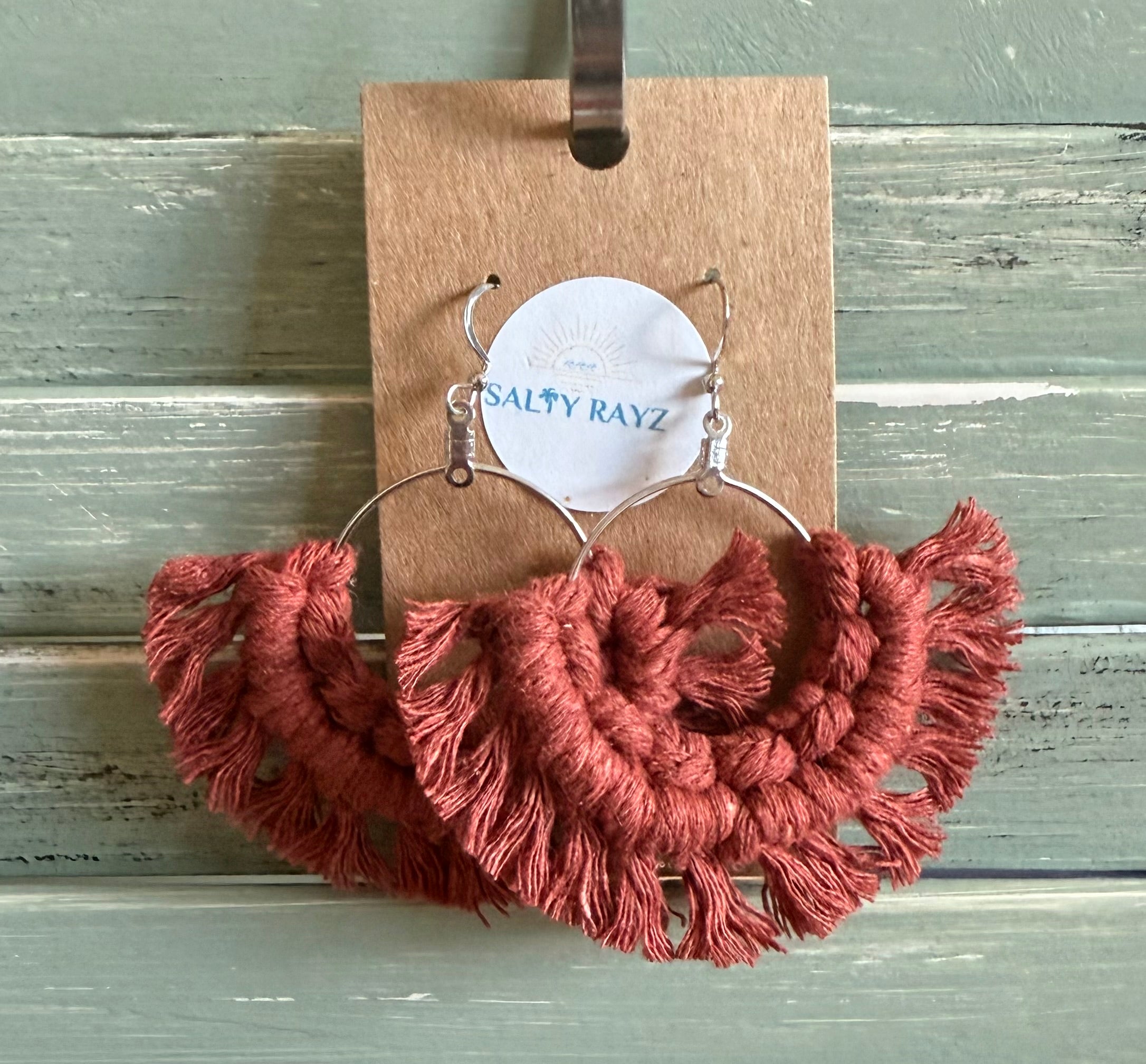 Macrame Earrings -Fringe Hoops Sz: Large