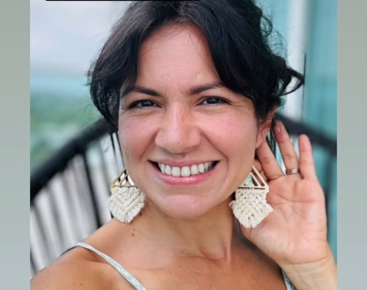 Macrame Earrings -Wood Chevrons Double