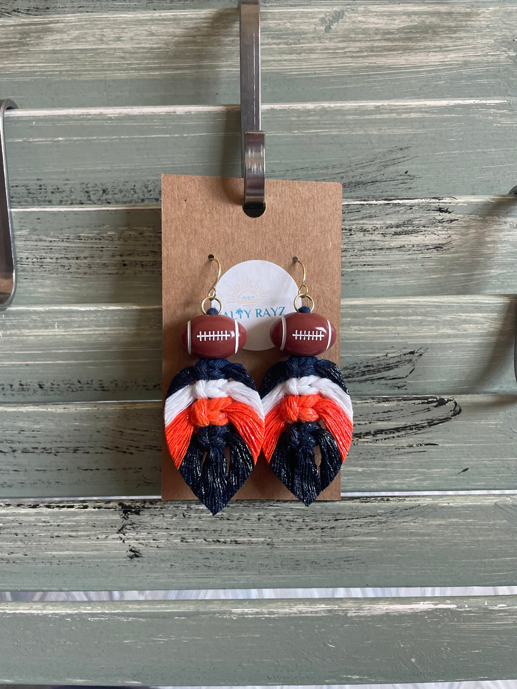 Macrame Earrings -Team Spirit Sprayed Feathers