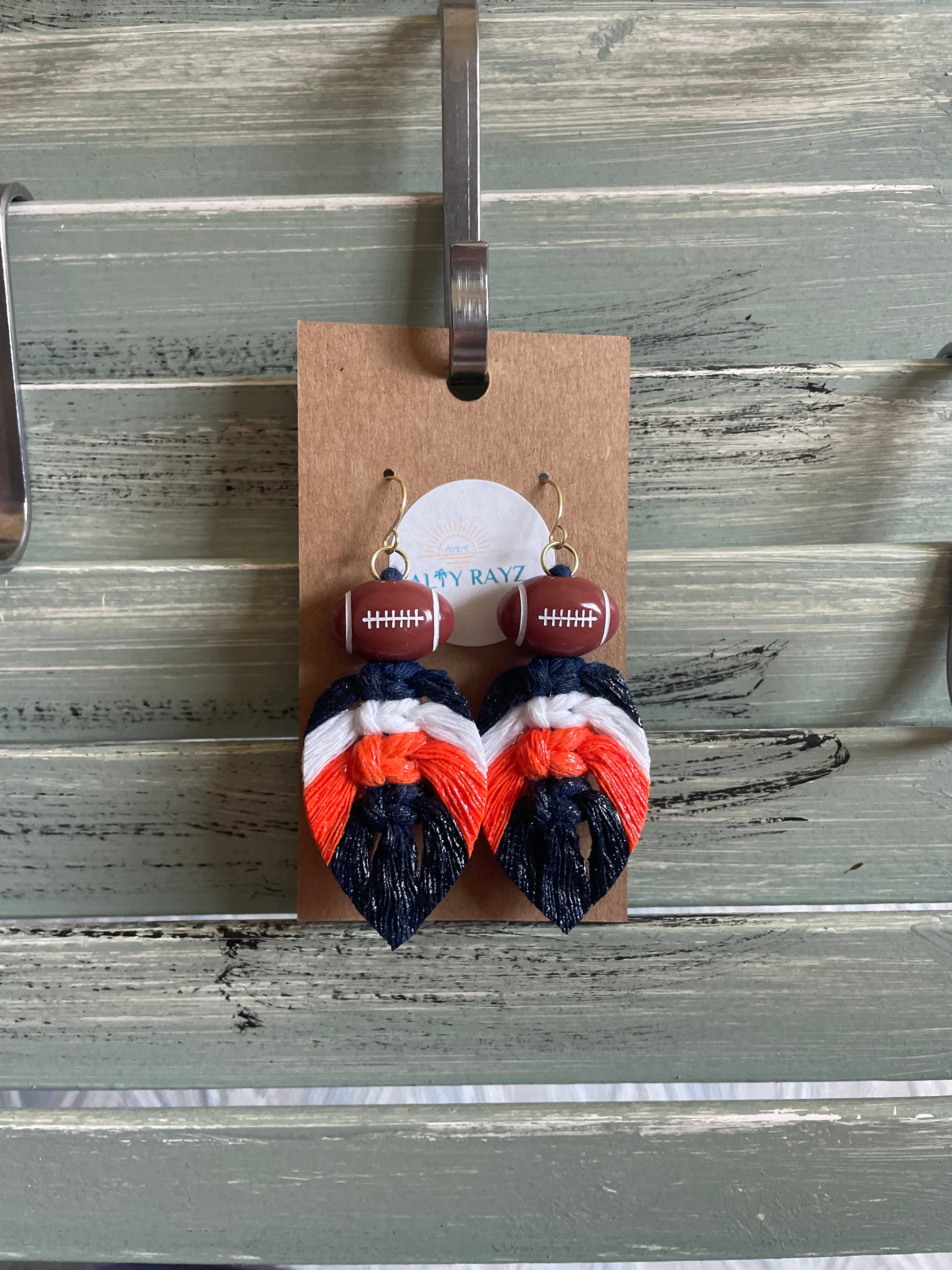 Macrame Earrings -Team Spirit Sprayed Feathers