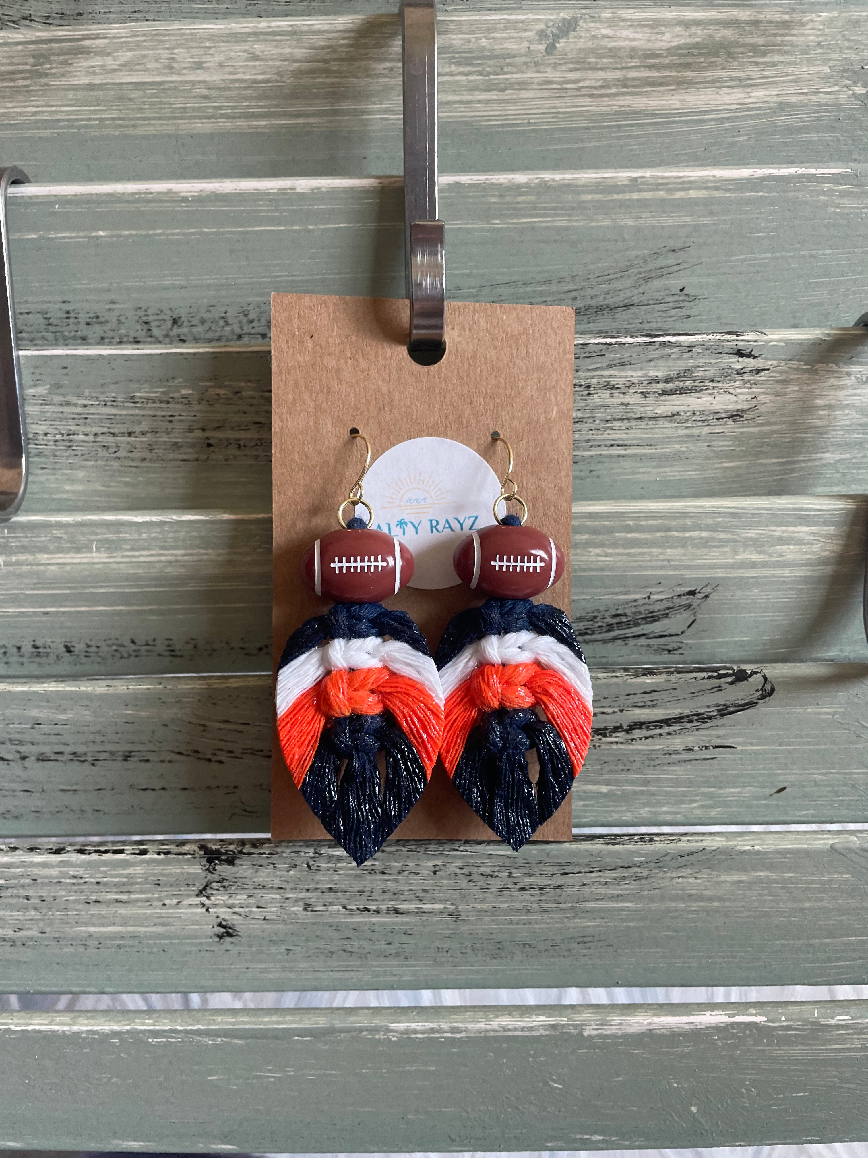 Macrame Earrings -Team Spirit Sprayed Feathers