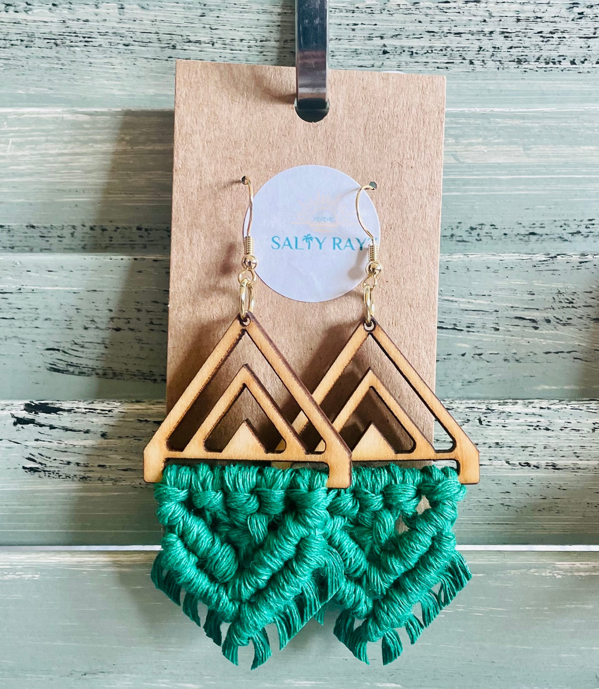Macrame Earrings -Wood Chevrons Double