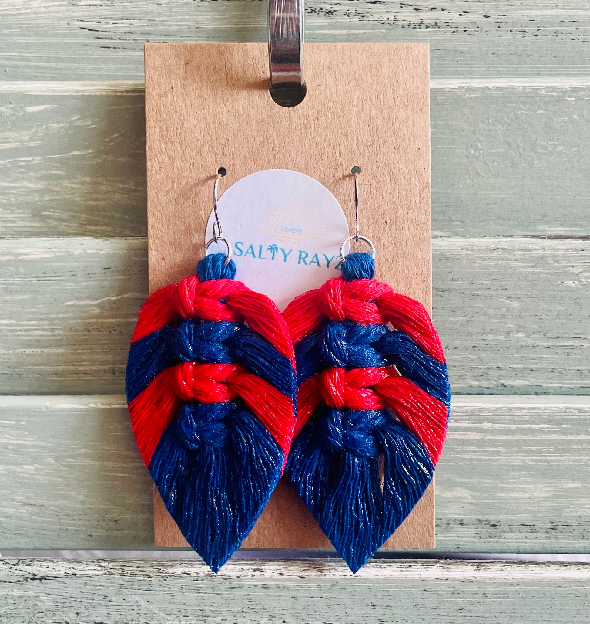 Macrame Earrings -Team Spirit Sprayed Feathers