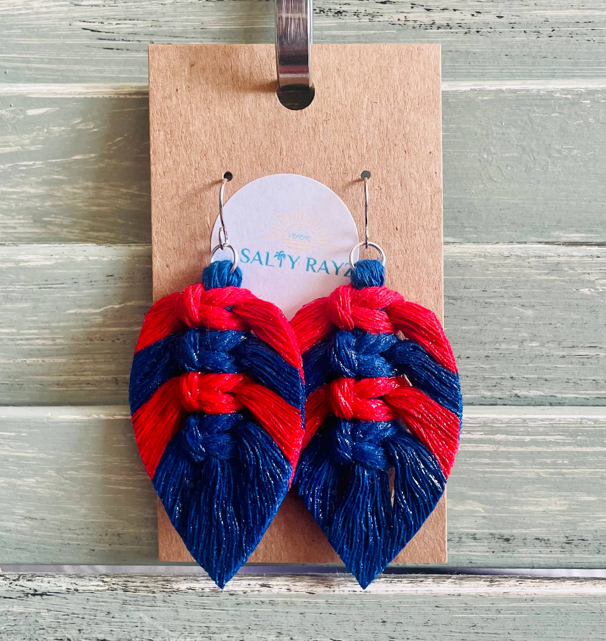 Macrame Earrings -Team Spirit Sprayed Feathers