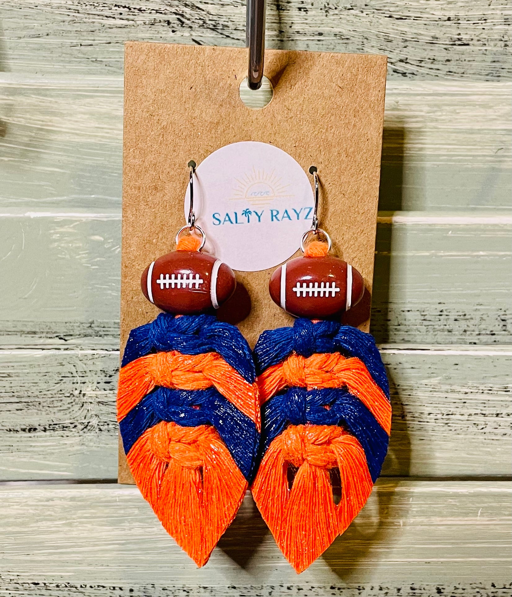 Macrame Earrings -Team Spirit Sprayed Feathers