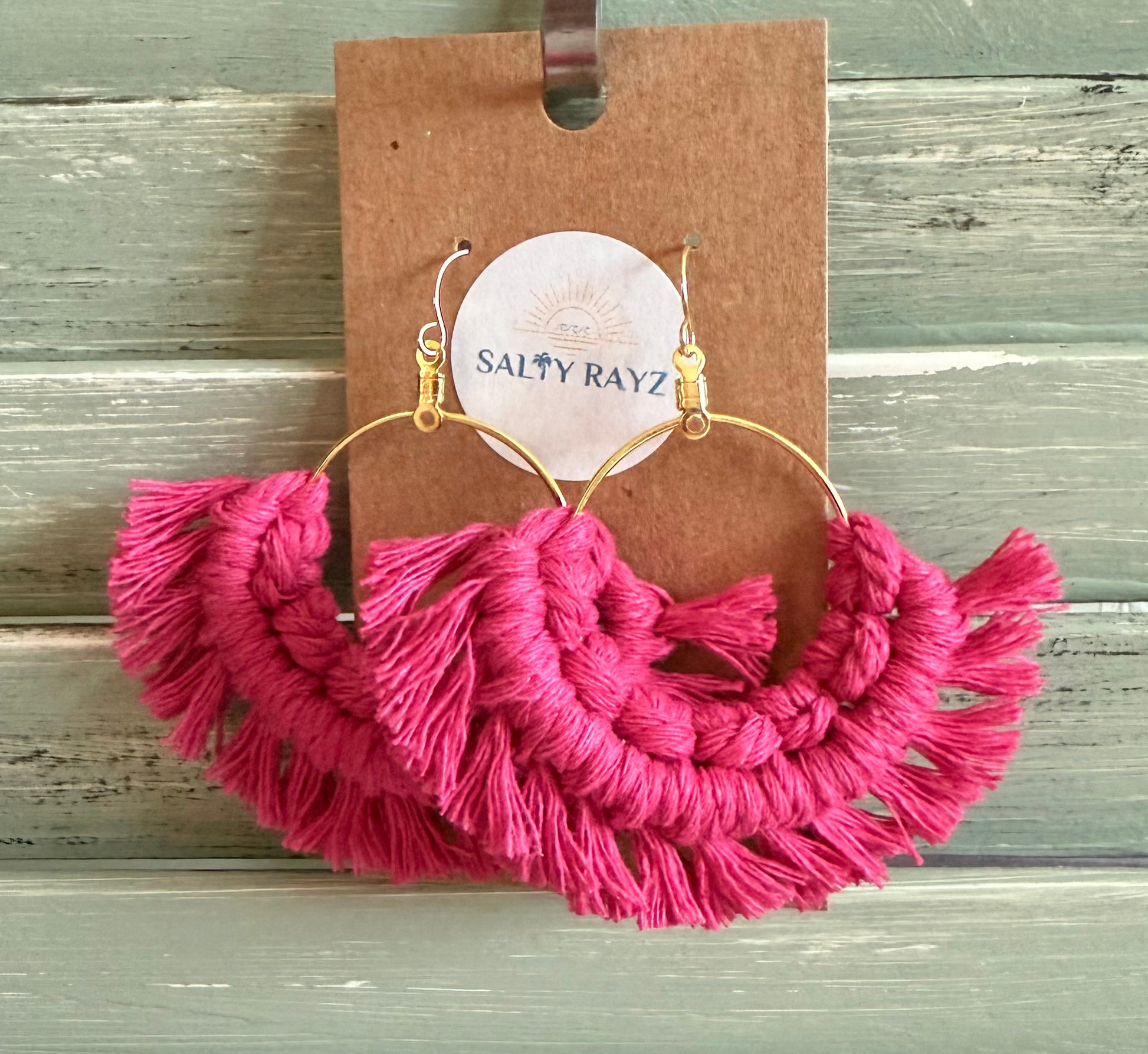 Macrame Earrings -Fringe Hoops Sz: Large