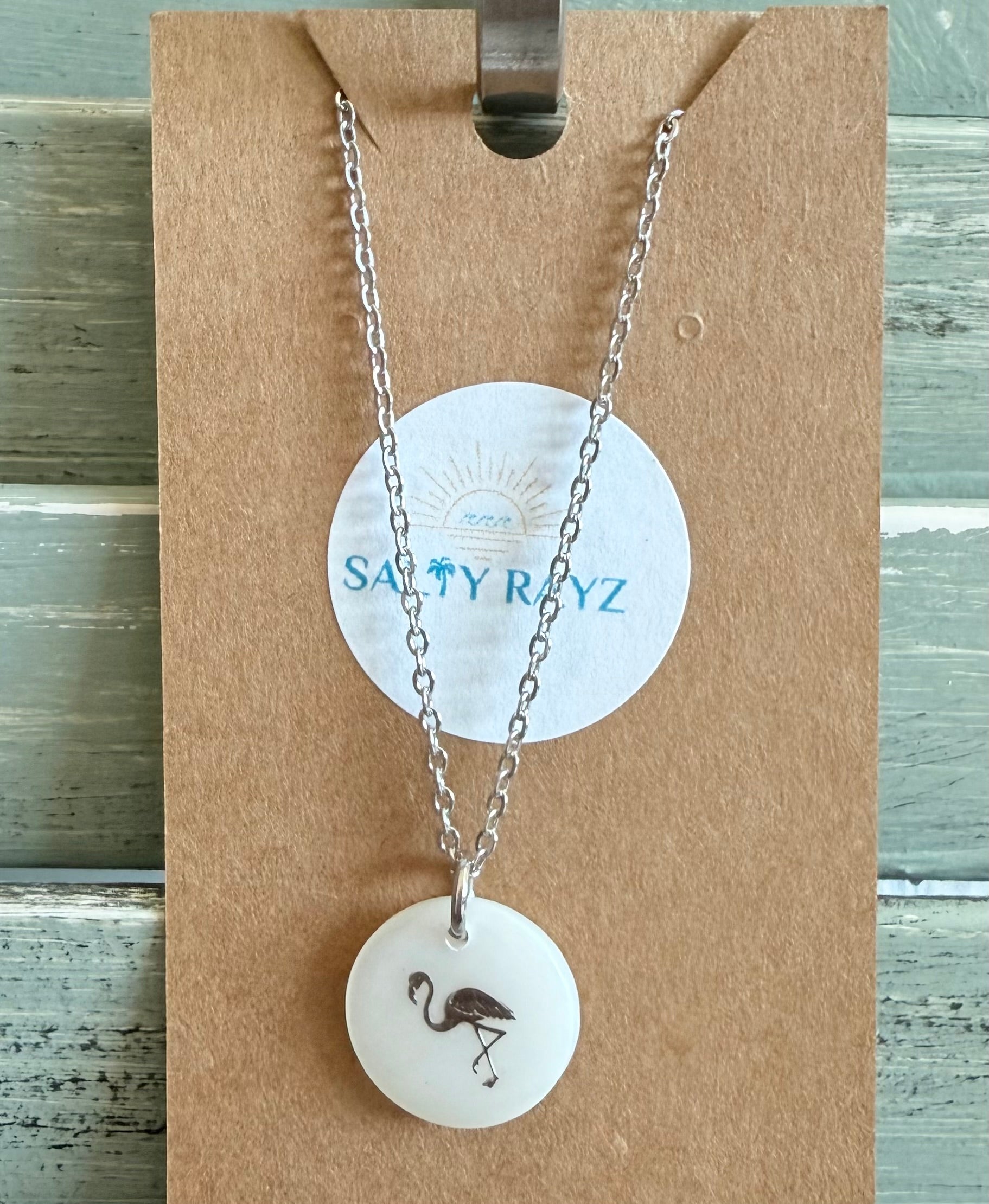 Fresh Water Shell Necklace Silver: Flamingo