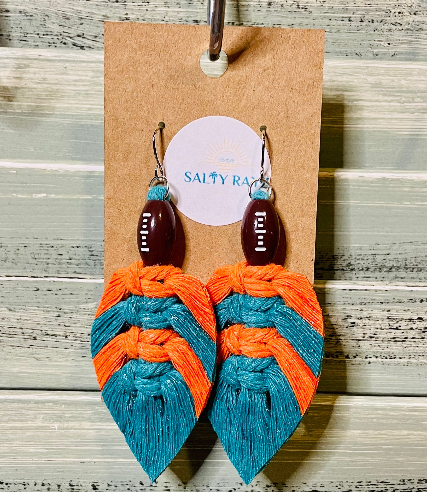 Macrame Earrings -Team Spirit Sprayed Feathers