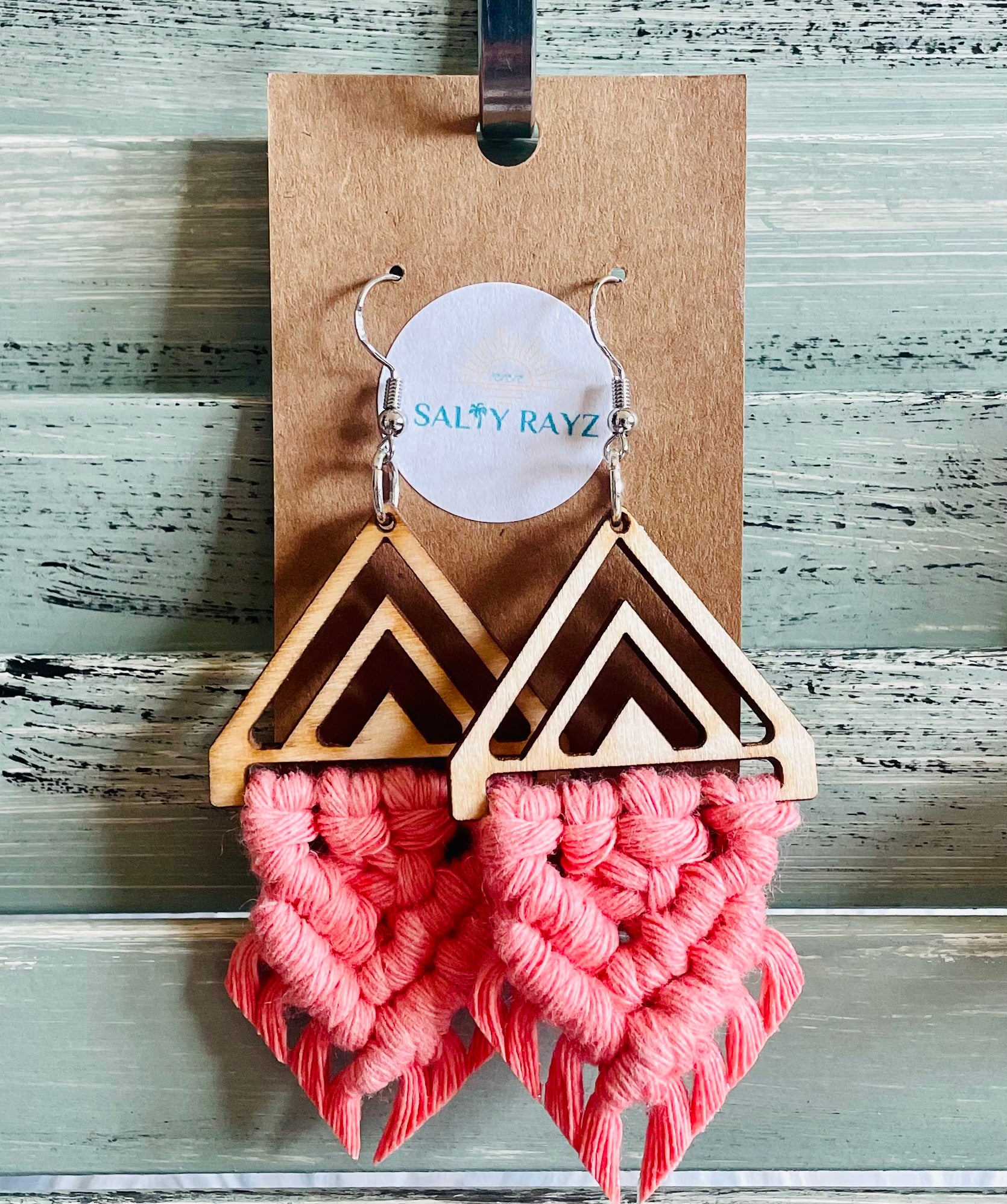Macrame Earrings -Wood Chevrons Double