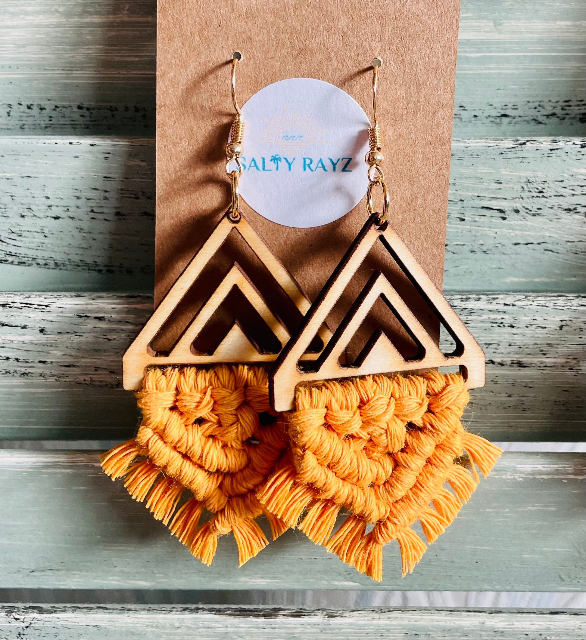 Macrame Earrings -Wood Chevrons Double