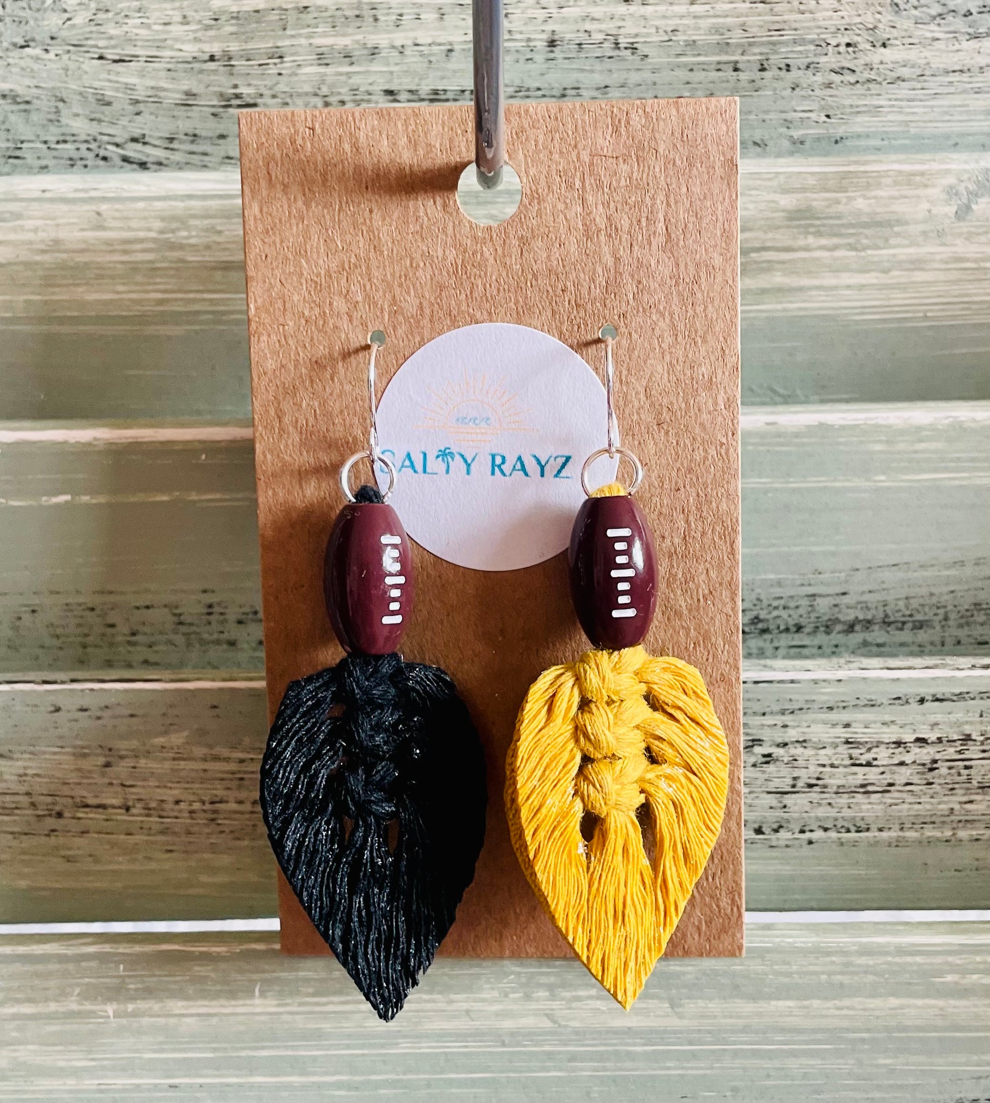 Macrame Earrings -Team Spirit Sprayed Feathers