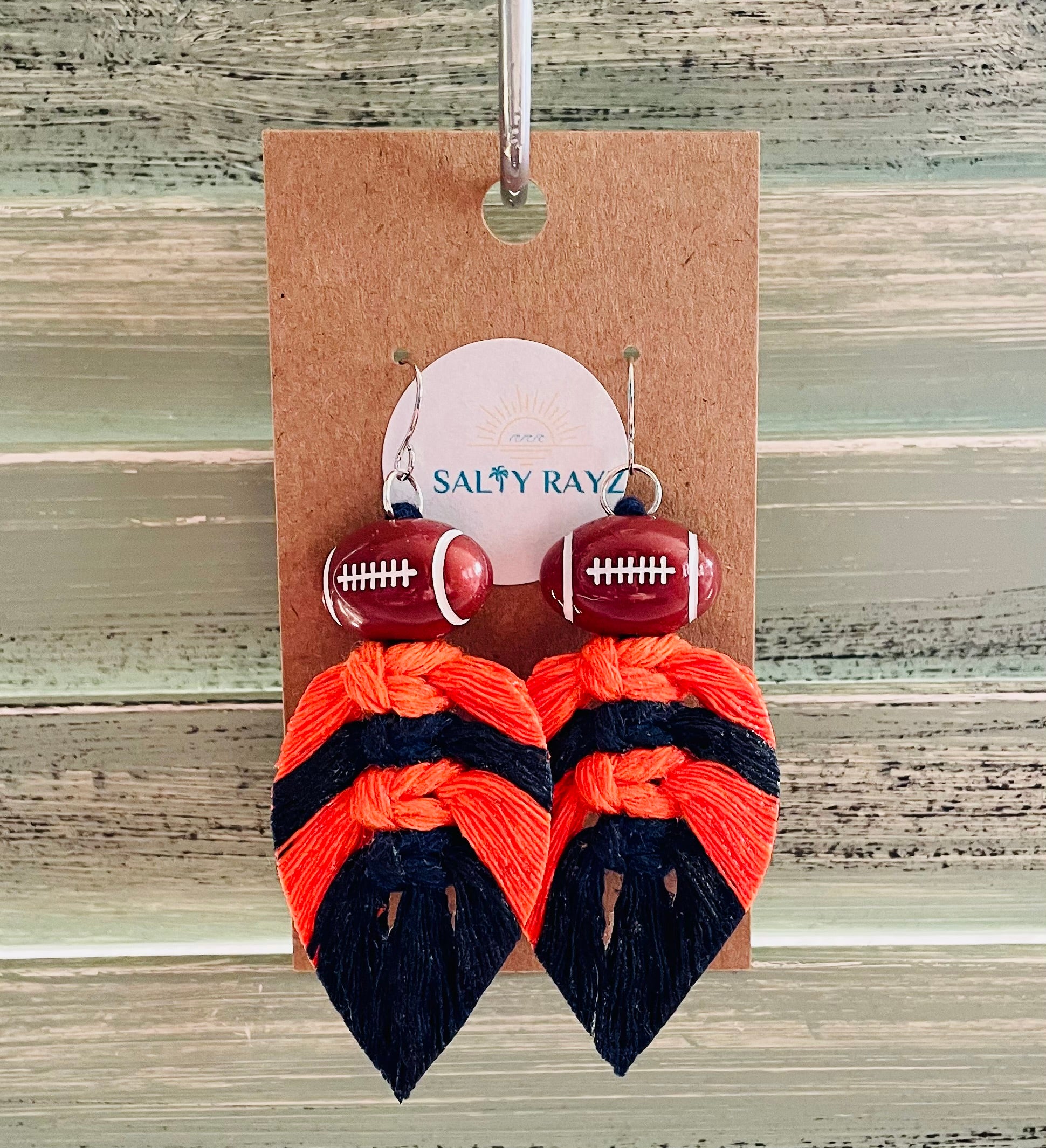 Macrame Earrings -Team Spirit Sprayed Feathers