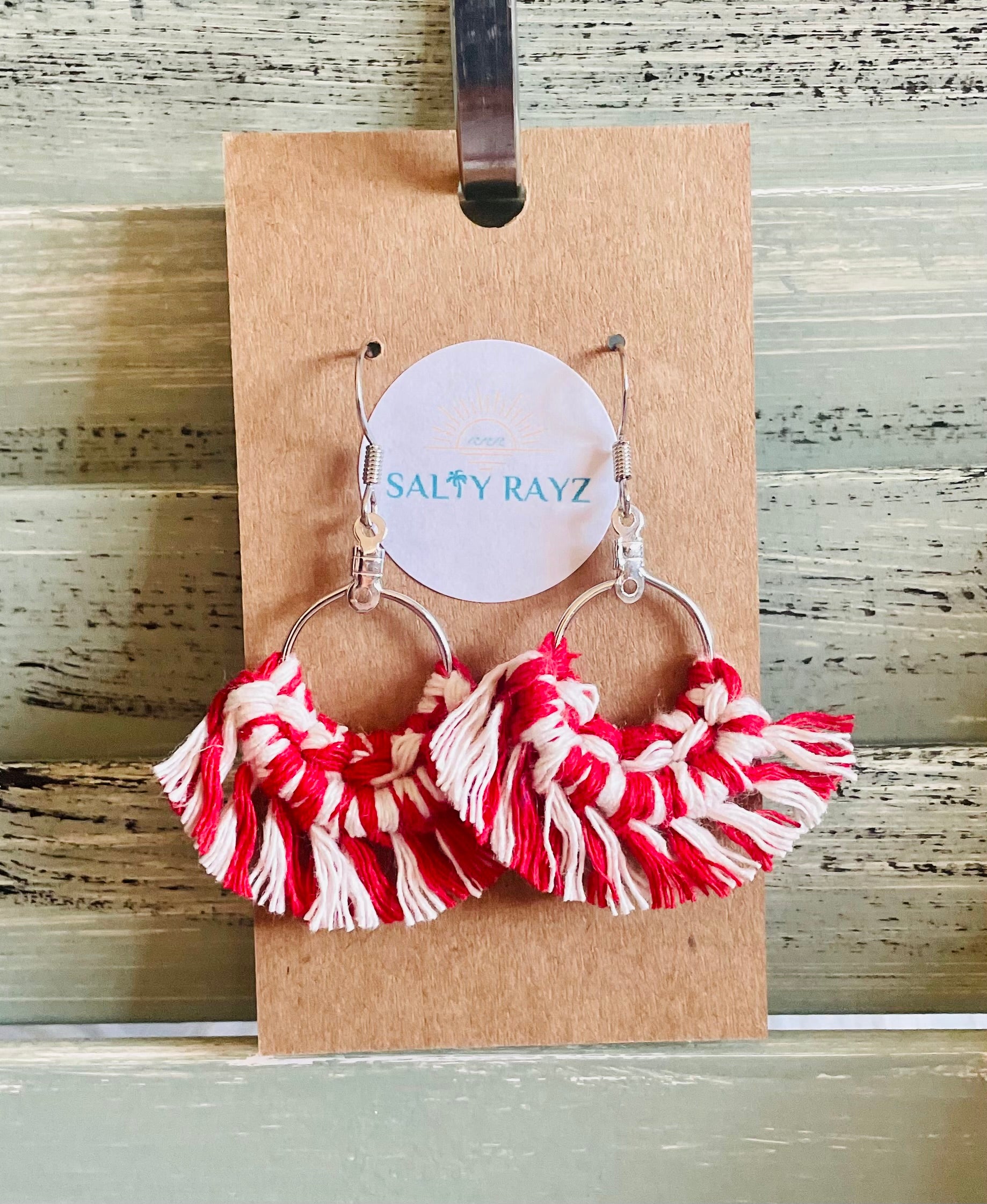 Macrame Earrings -Fringe Hoops Sz: Small
