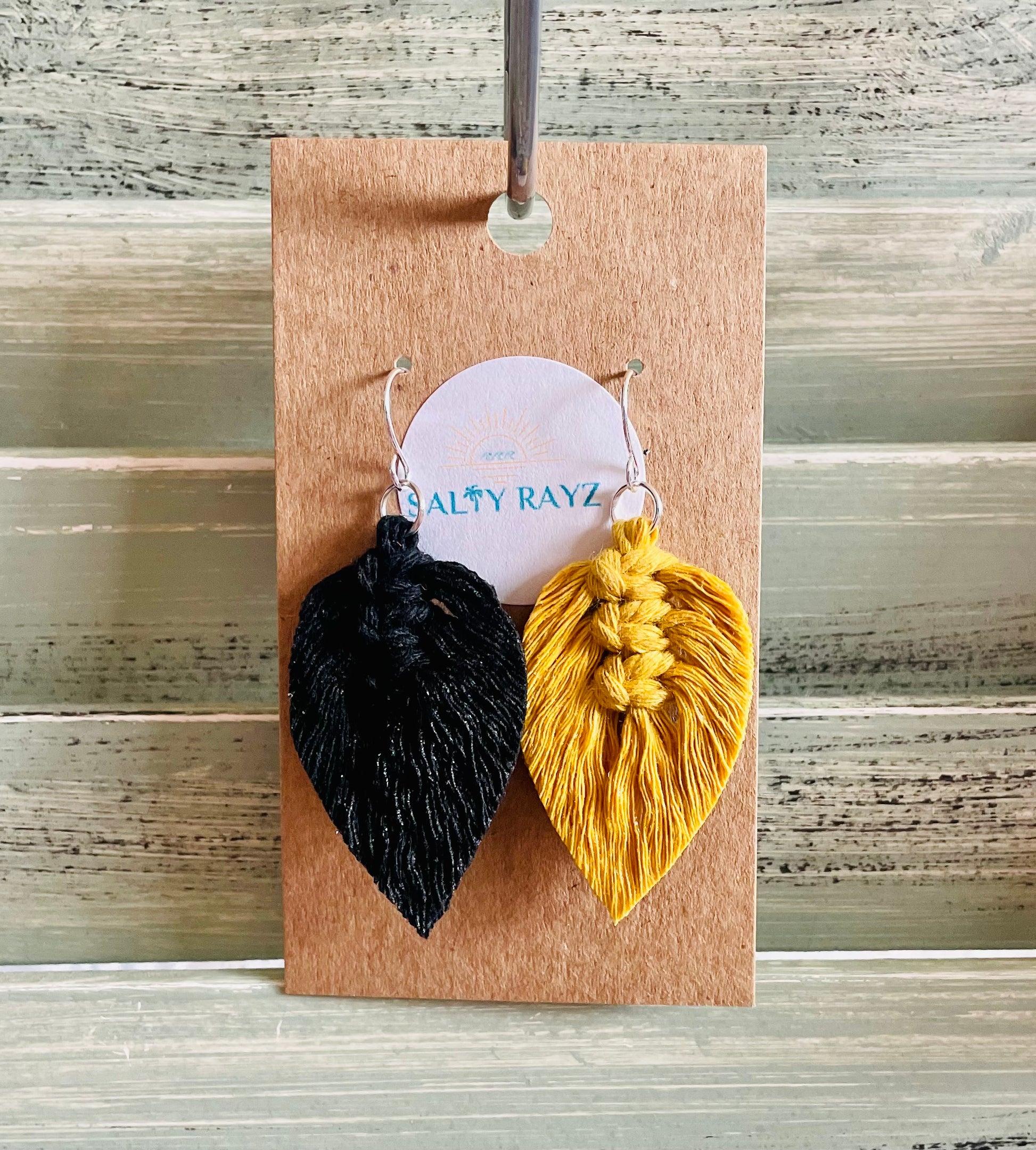 Macrame Earrings -Team Spirit Sprayed Feathers