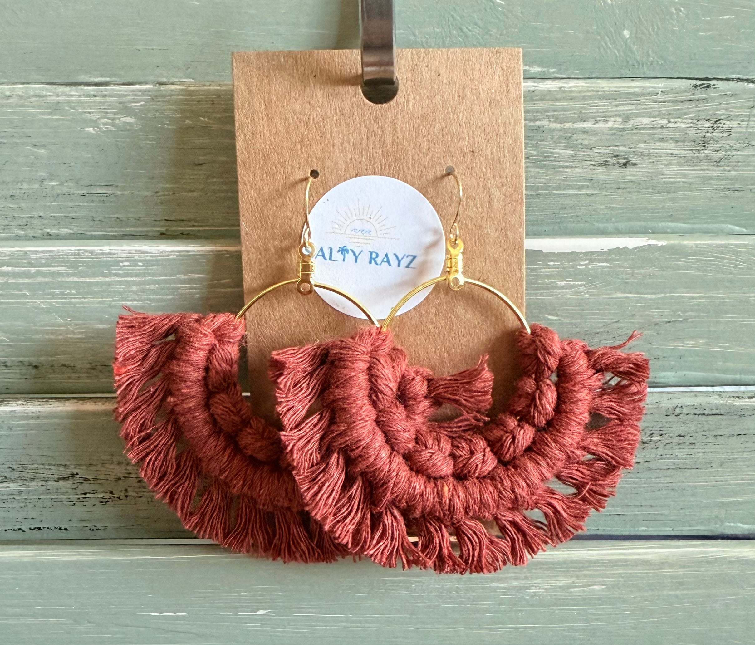 Macrame Earrings -Fringe Hoops Sz: Large