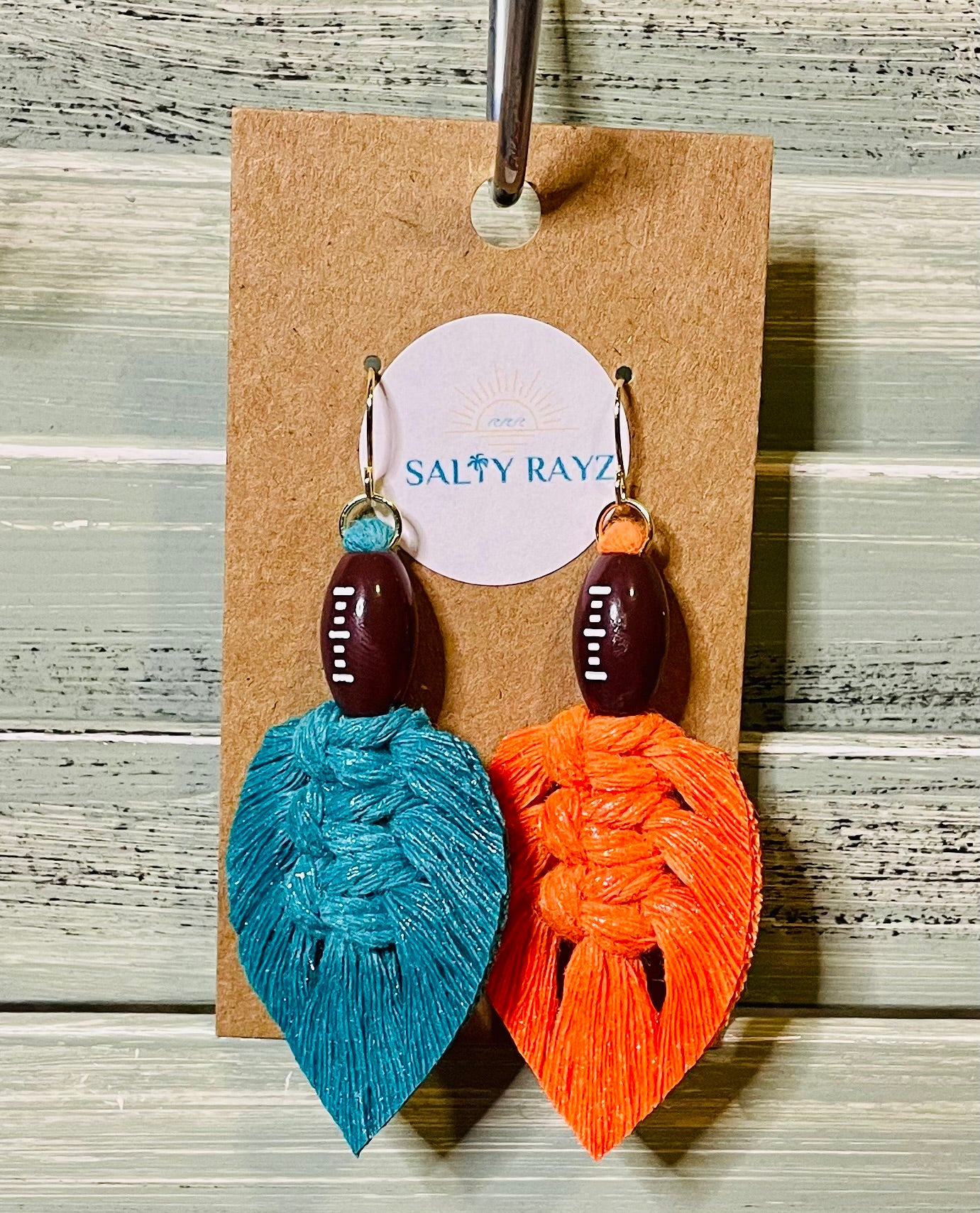 Macrame Earrings -Team Spirit Sprayed Feathers