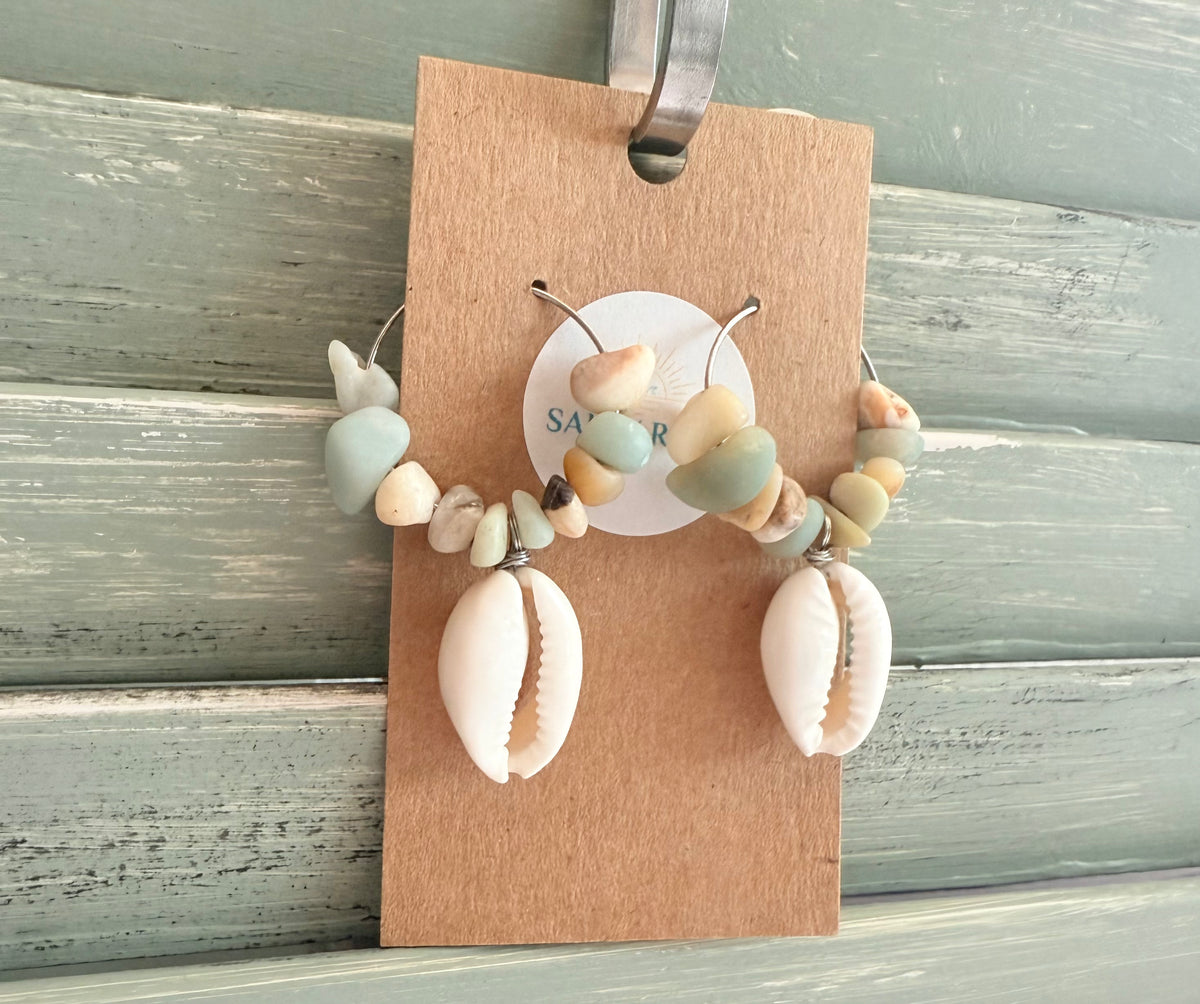 Cowrie Riverstone Hoop Earrings