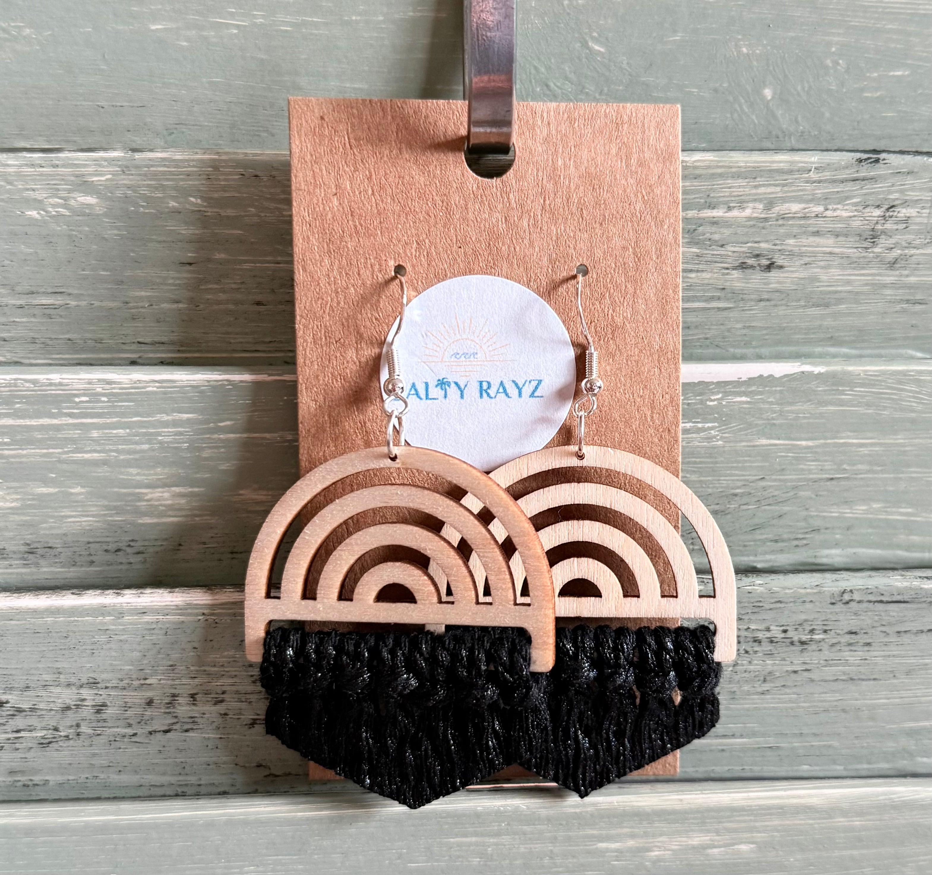 Macrame Earrings -Wood Rainbow Single
