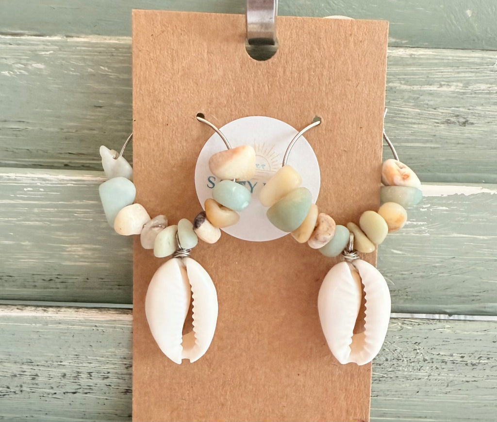 Cowrie Riverstone Hoop Earrings