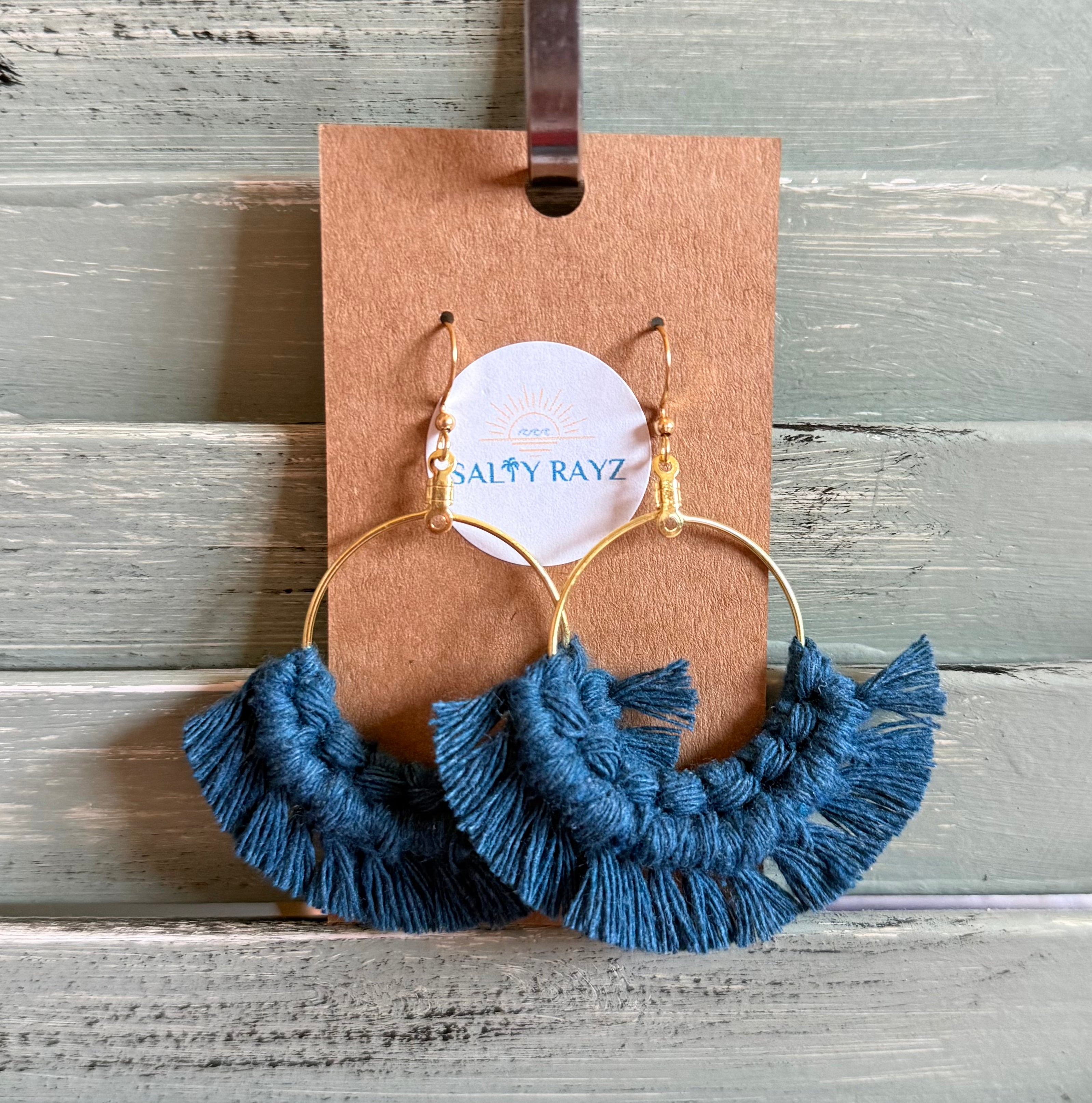 Macrame Earrings -Fringe Hoops Sz: Large